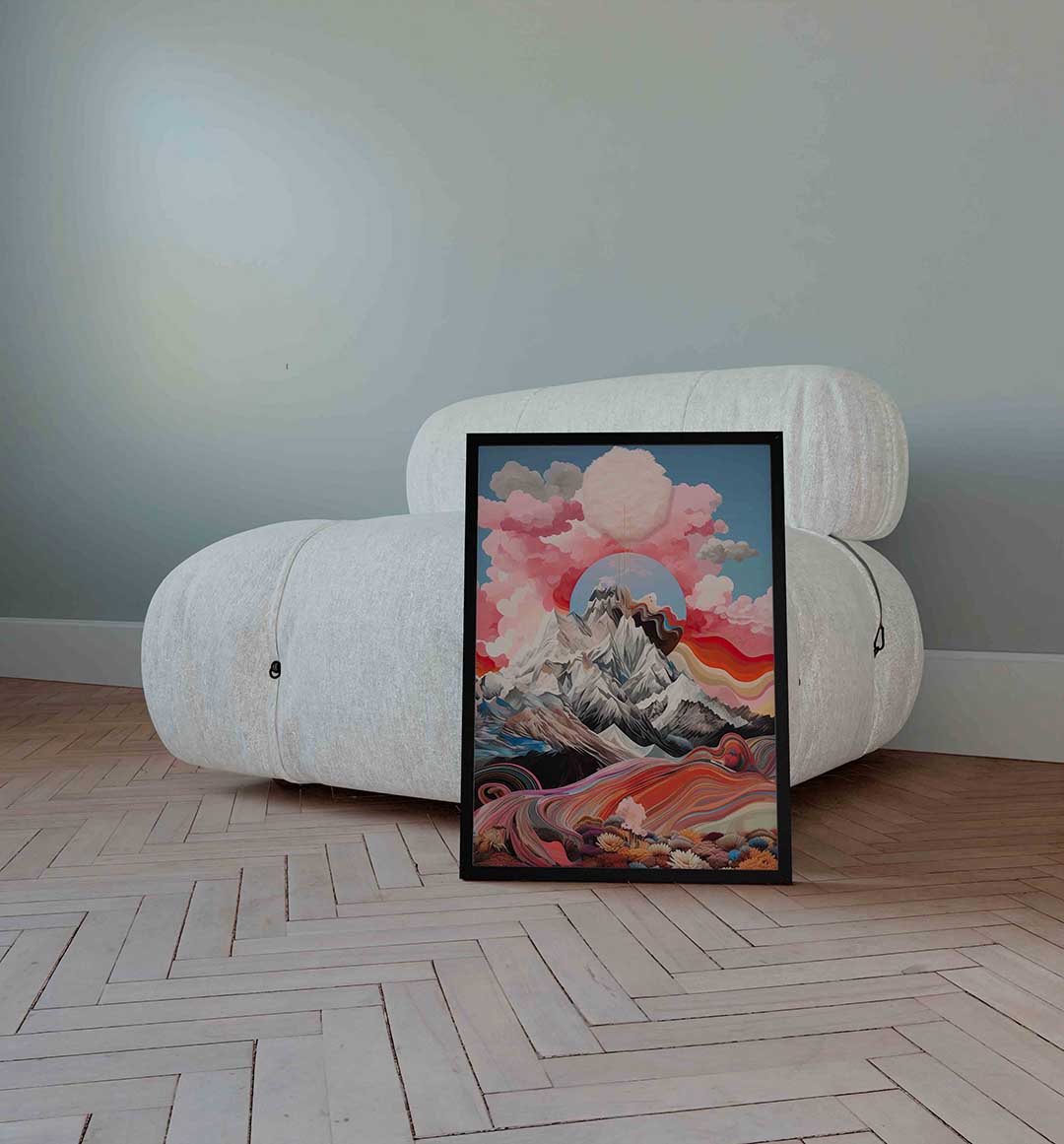 Berglandschap met kleurrijke wolken Poster