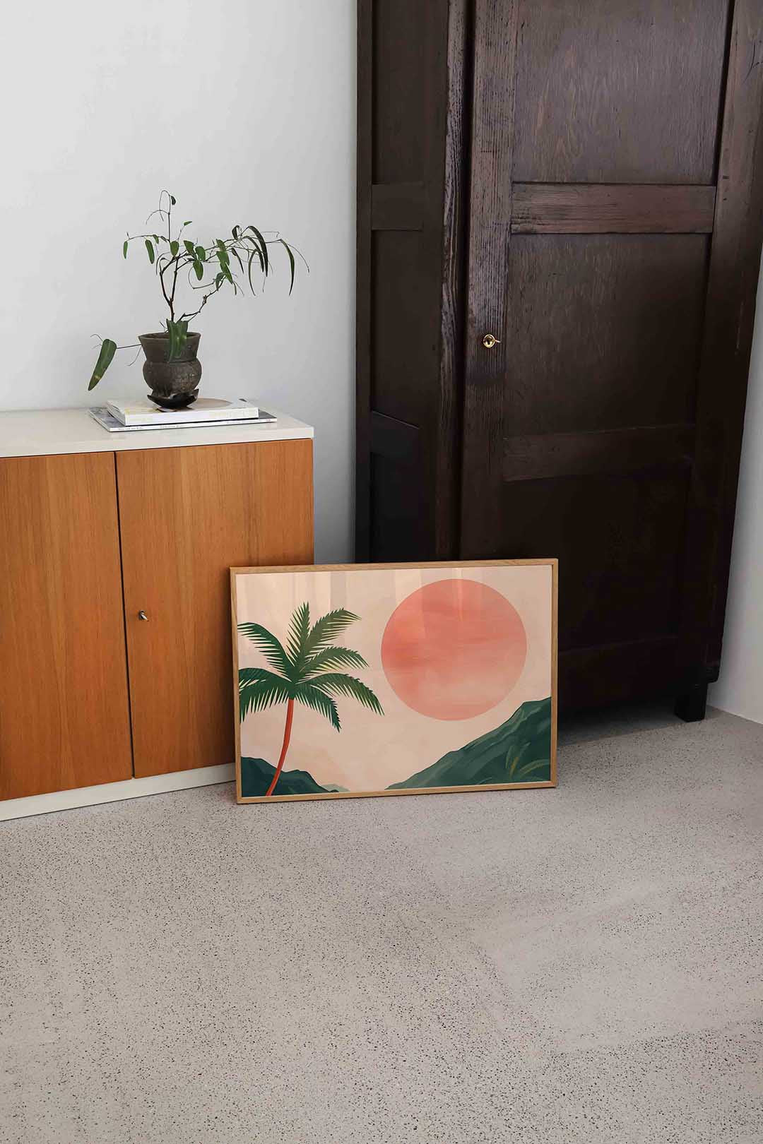 Palmboom en zon Poster