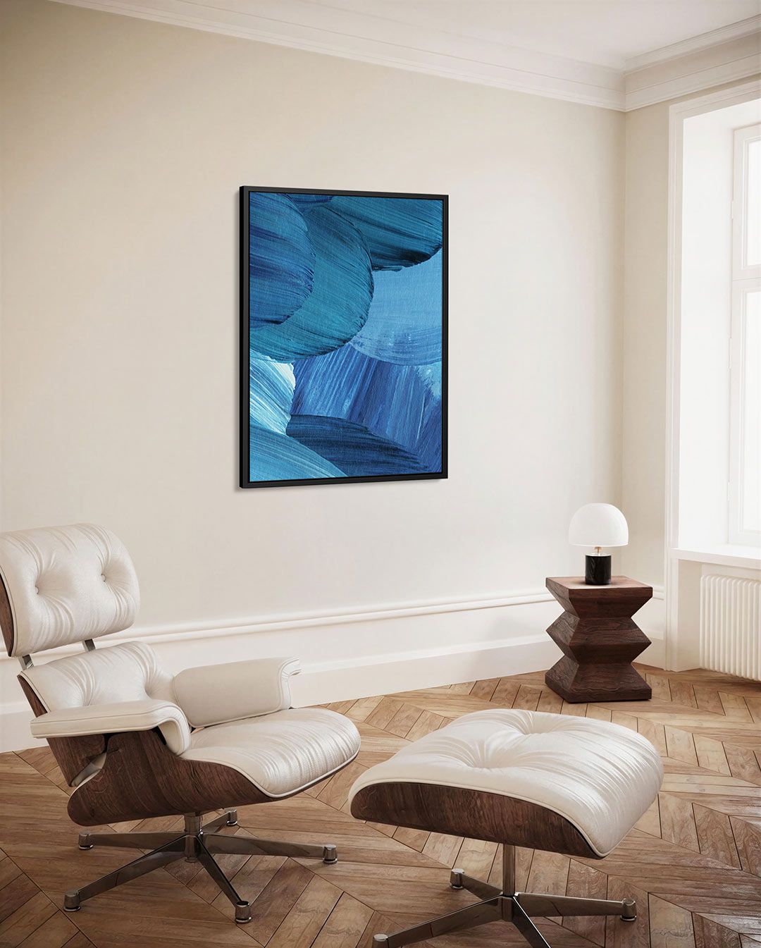 Dynamische blauwe vormen Kunstwerk