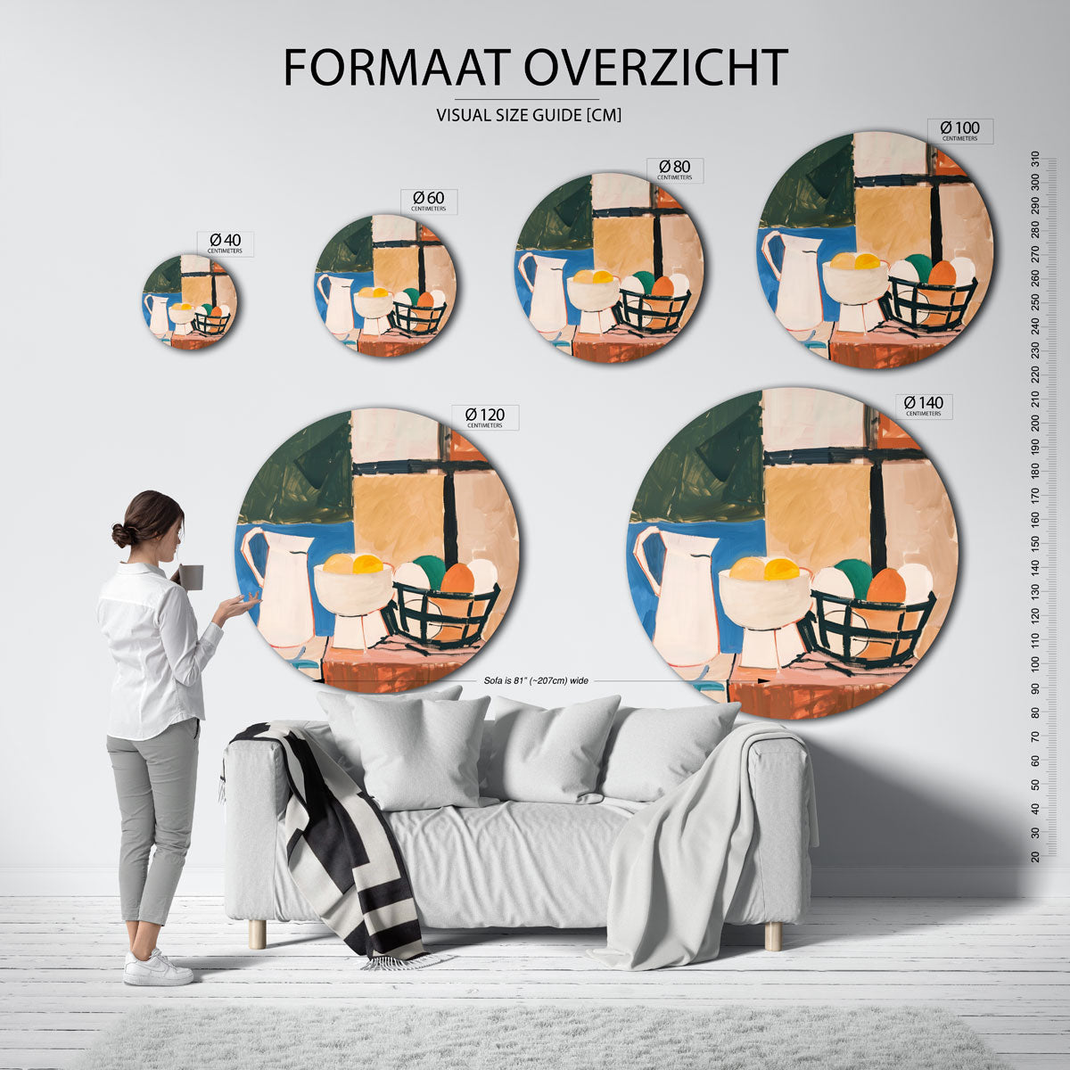 Stilleven met kan en fruit Muurcirkel