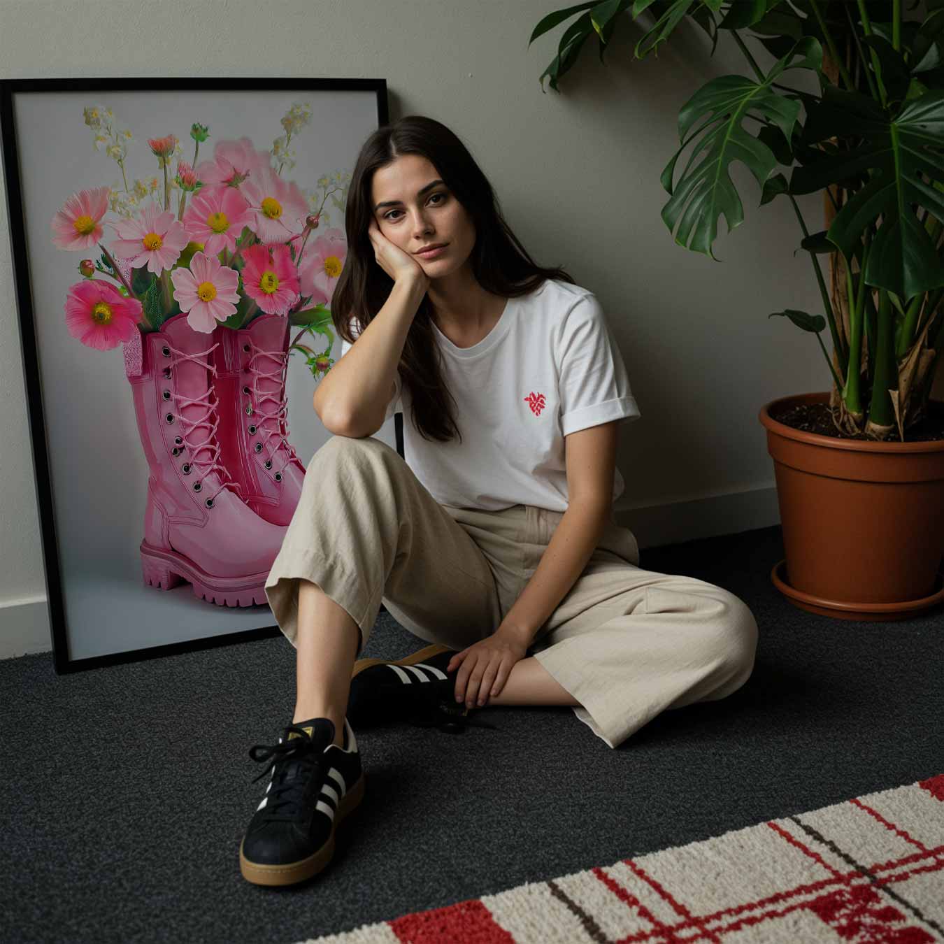 Vrolijke Bloemenlaarzen Poster-WallArtistic