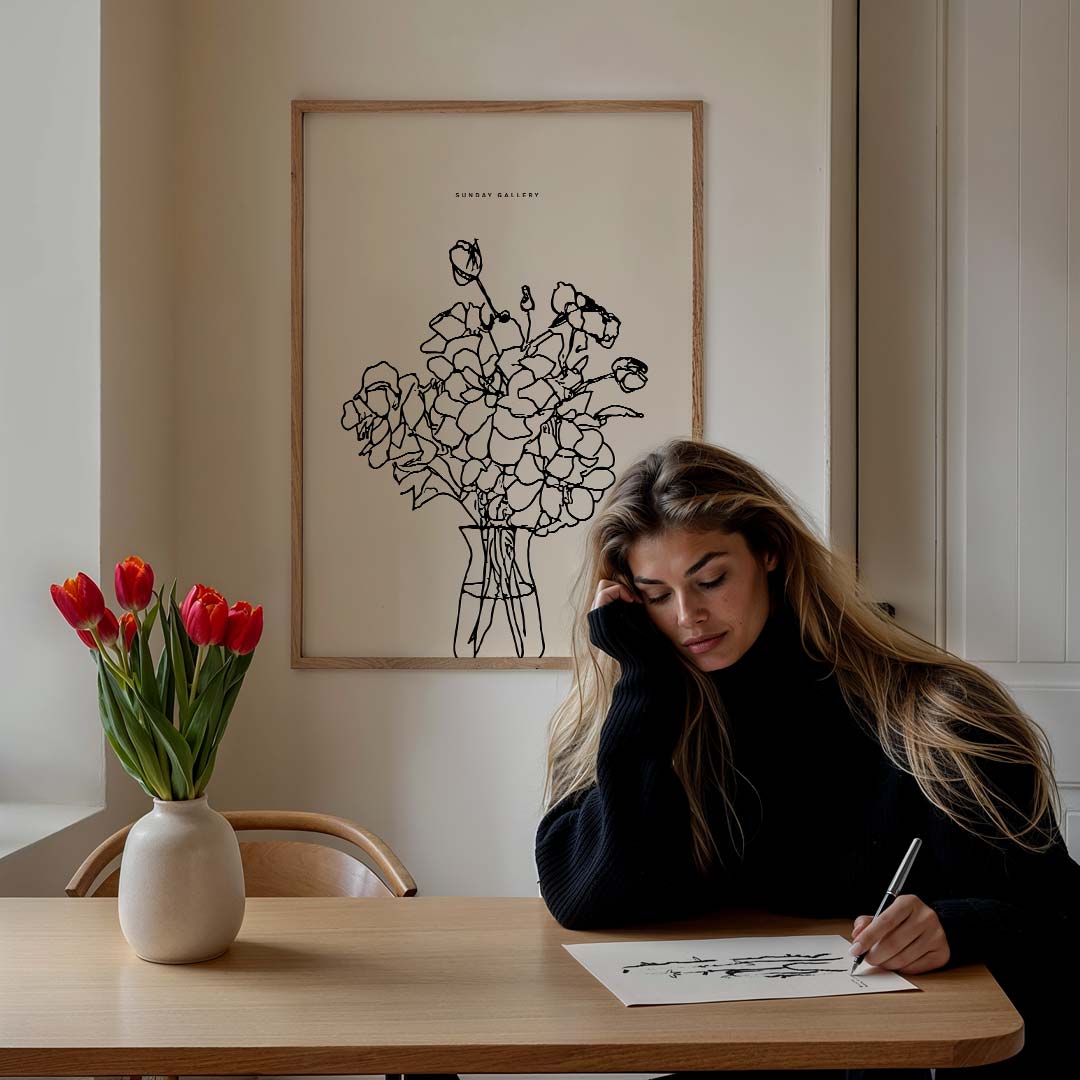 Moderne Bloemenlijntekening Poster-WallArtistic
