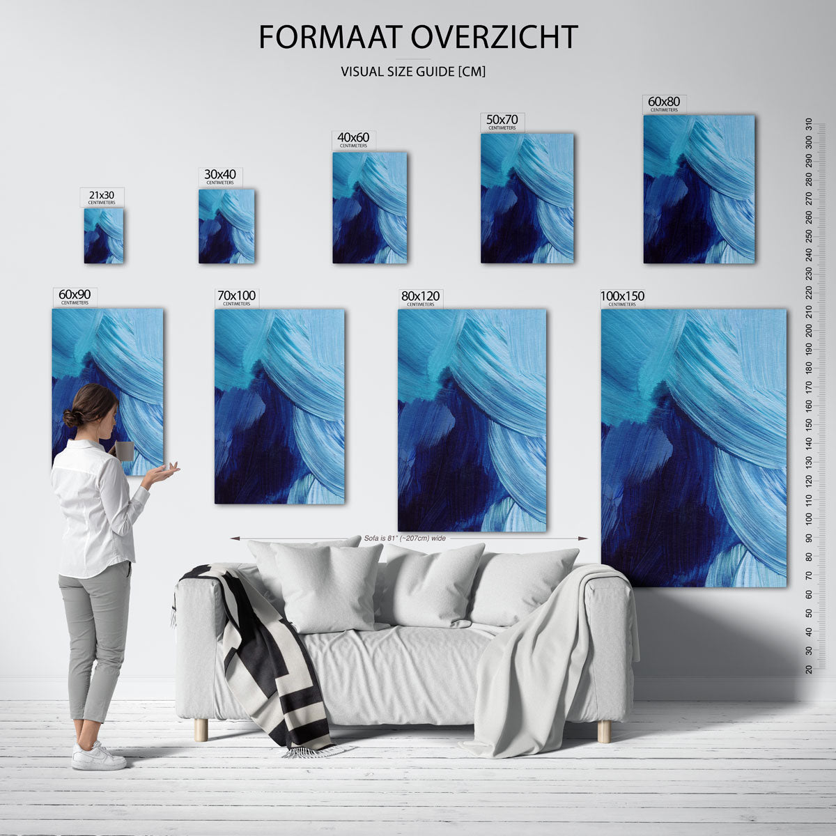 Blauwe penseelstreken Poster