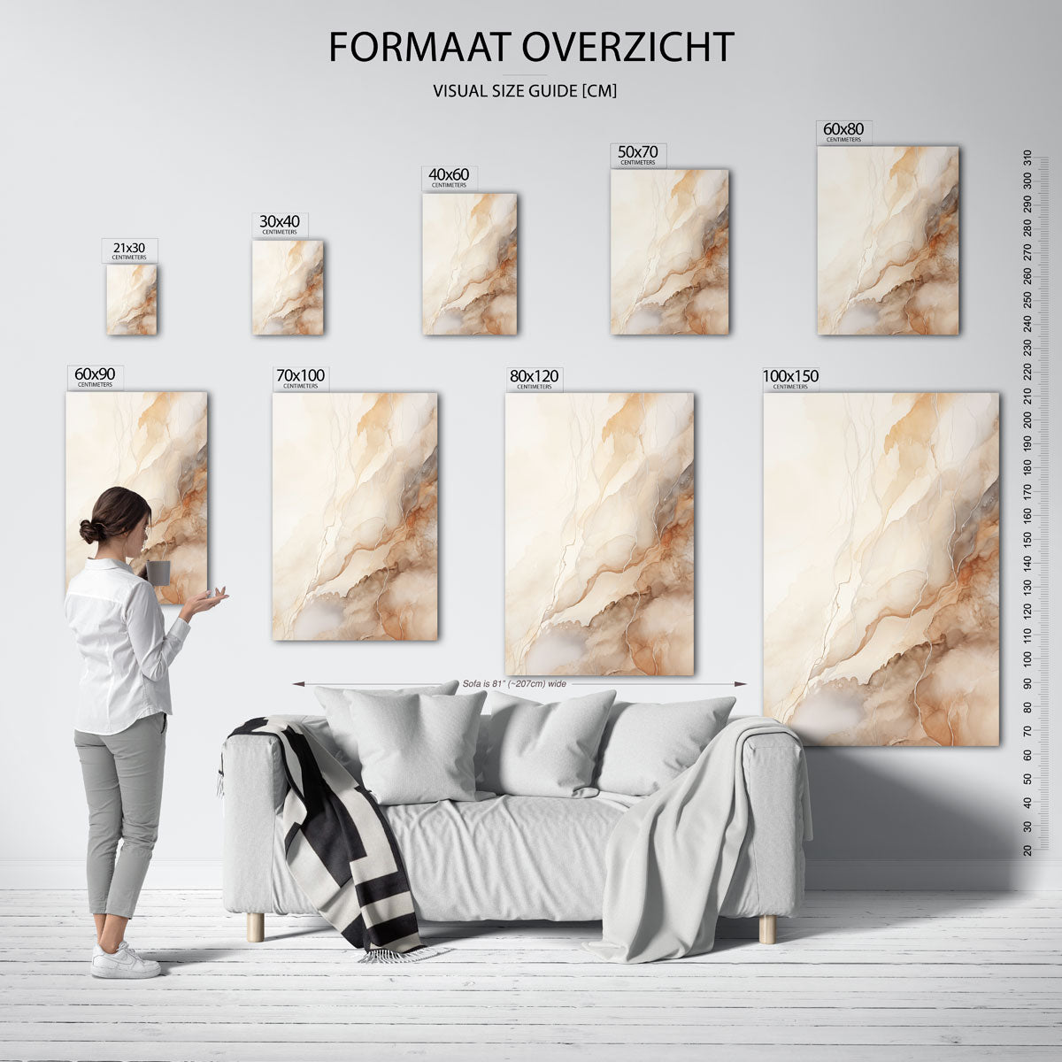 Abstracte beige en bruine lijnen Poster