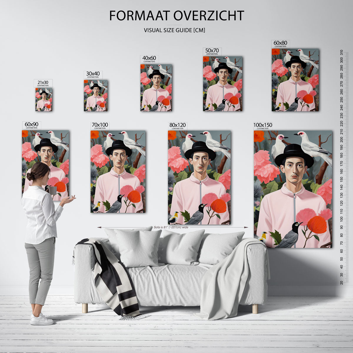 Man met vogels en bloemen Poster