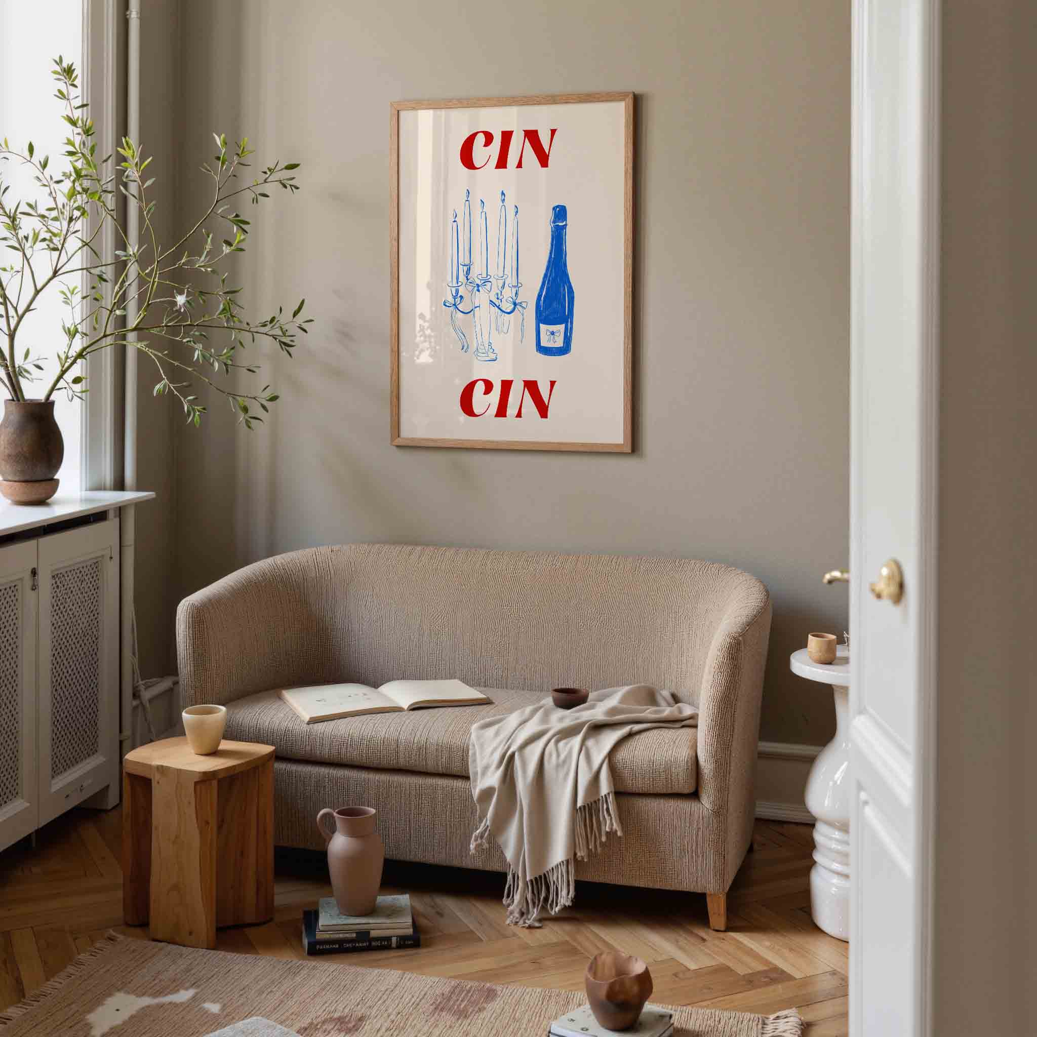 Cin cin fles en kaarsen Poster