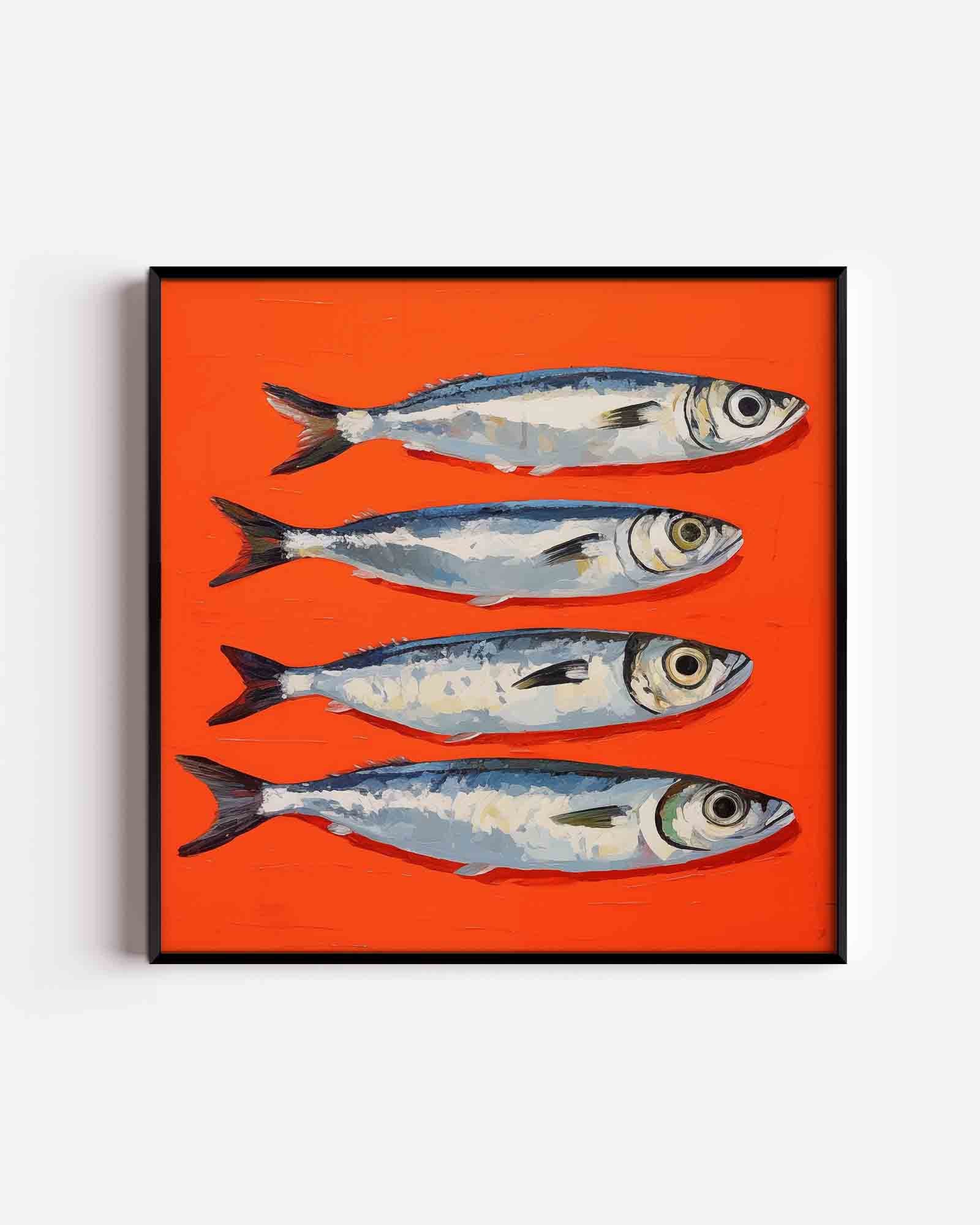 Vier vissen op oranje Poster