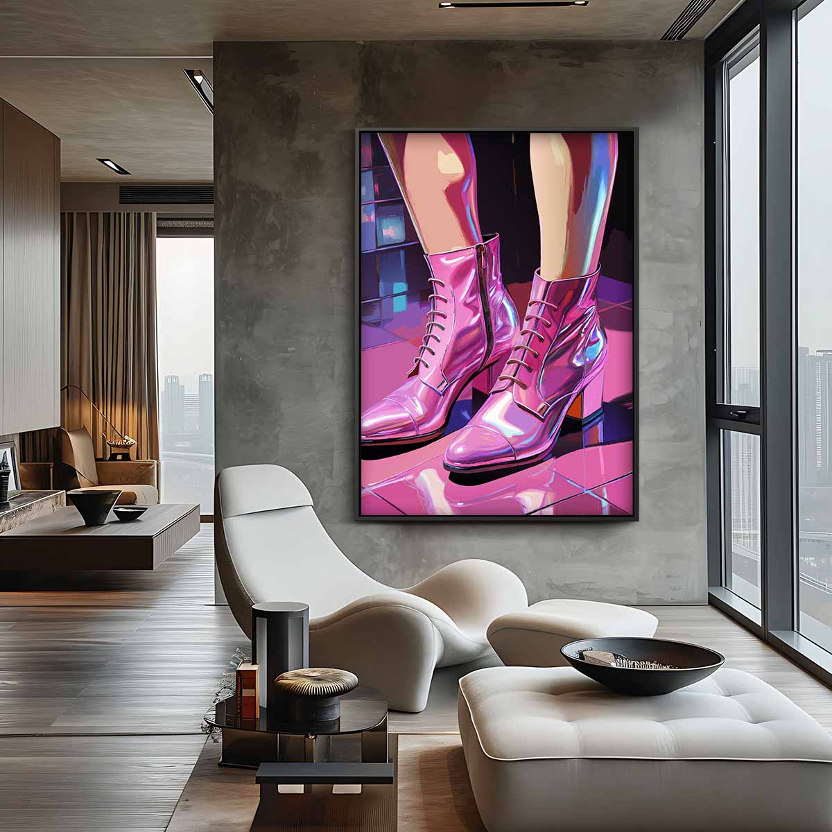 Stijlvolle Glanzende Enkellaarsjes Kunstwerk-canvas-dibond-plexiglas-wanddecoratie-WallArtistic