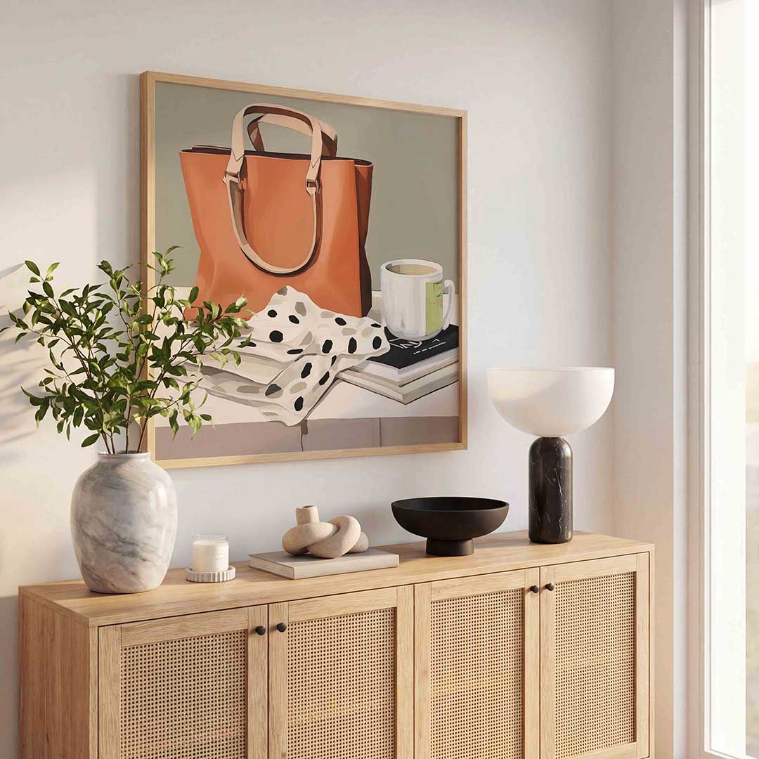 Tas en mok op tafel Poster