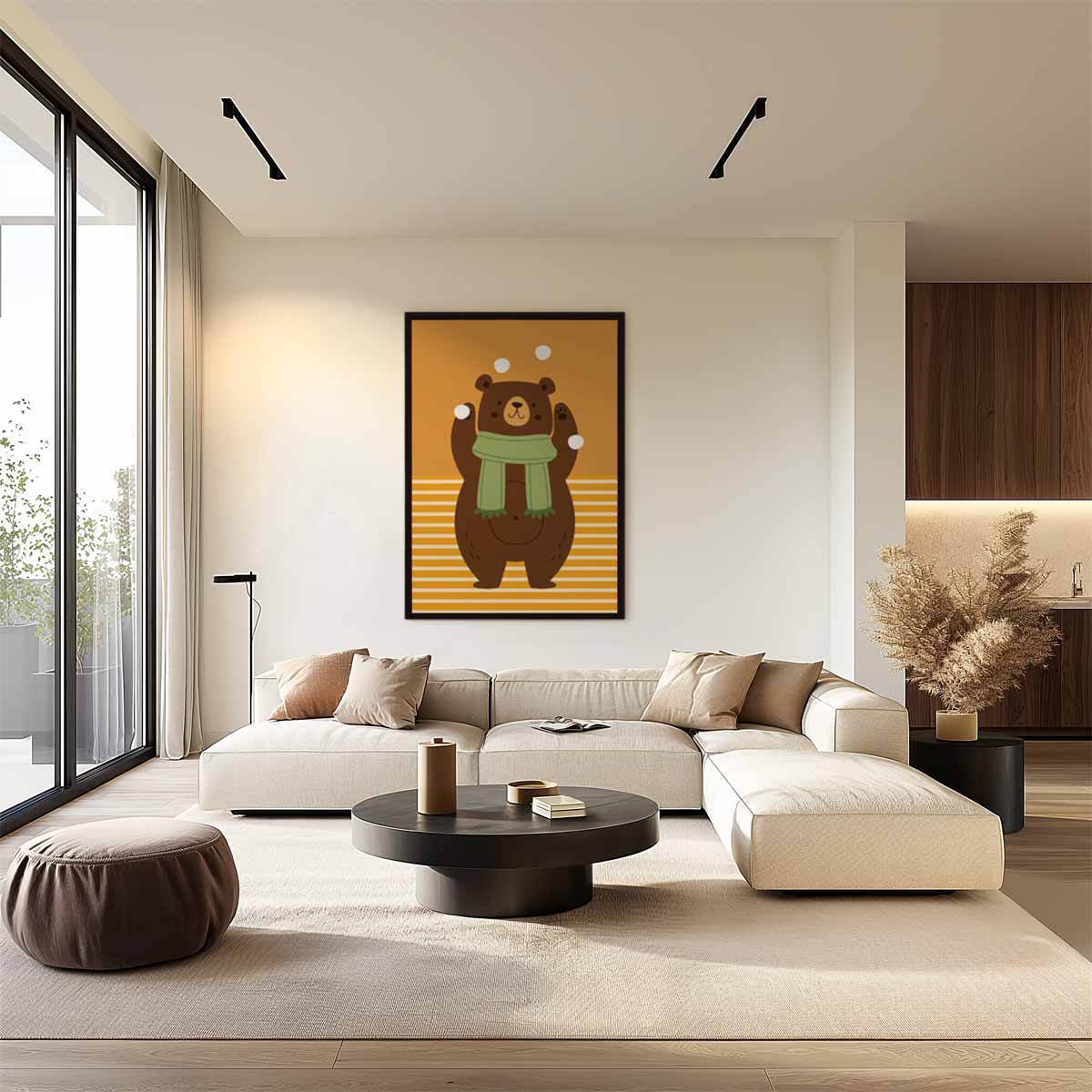 Speelse Beer Met Sjaal Kunstwerk-canvas-dibond-plexiglas-wanddecoratie-WallArtistic