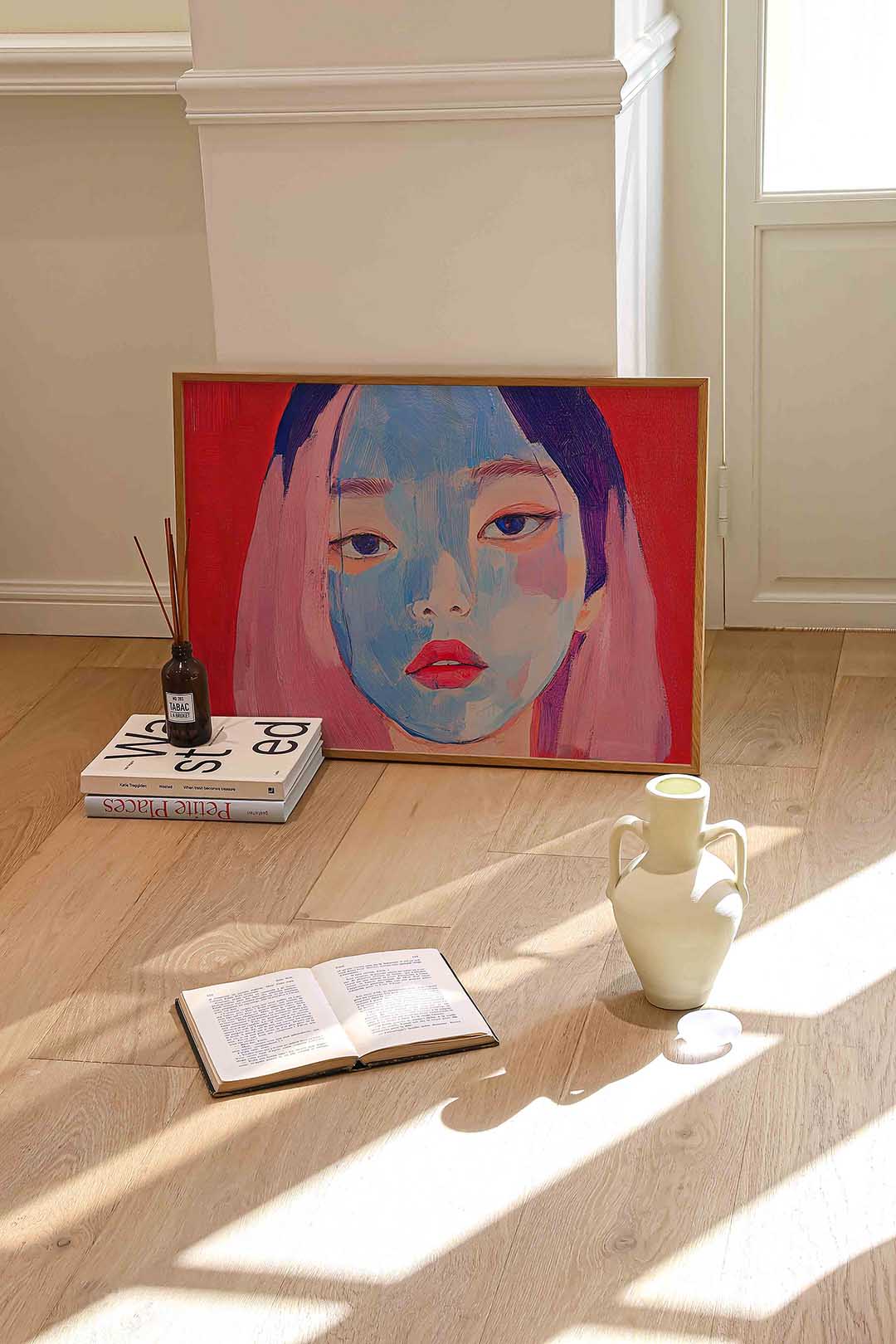 Portret met blauwe en roze tinten Poster