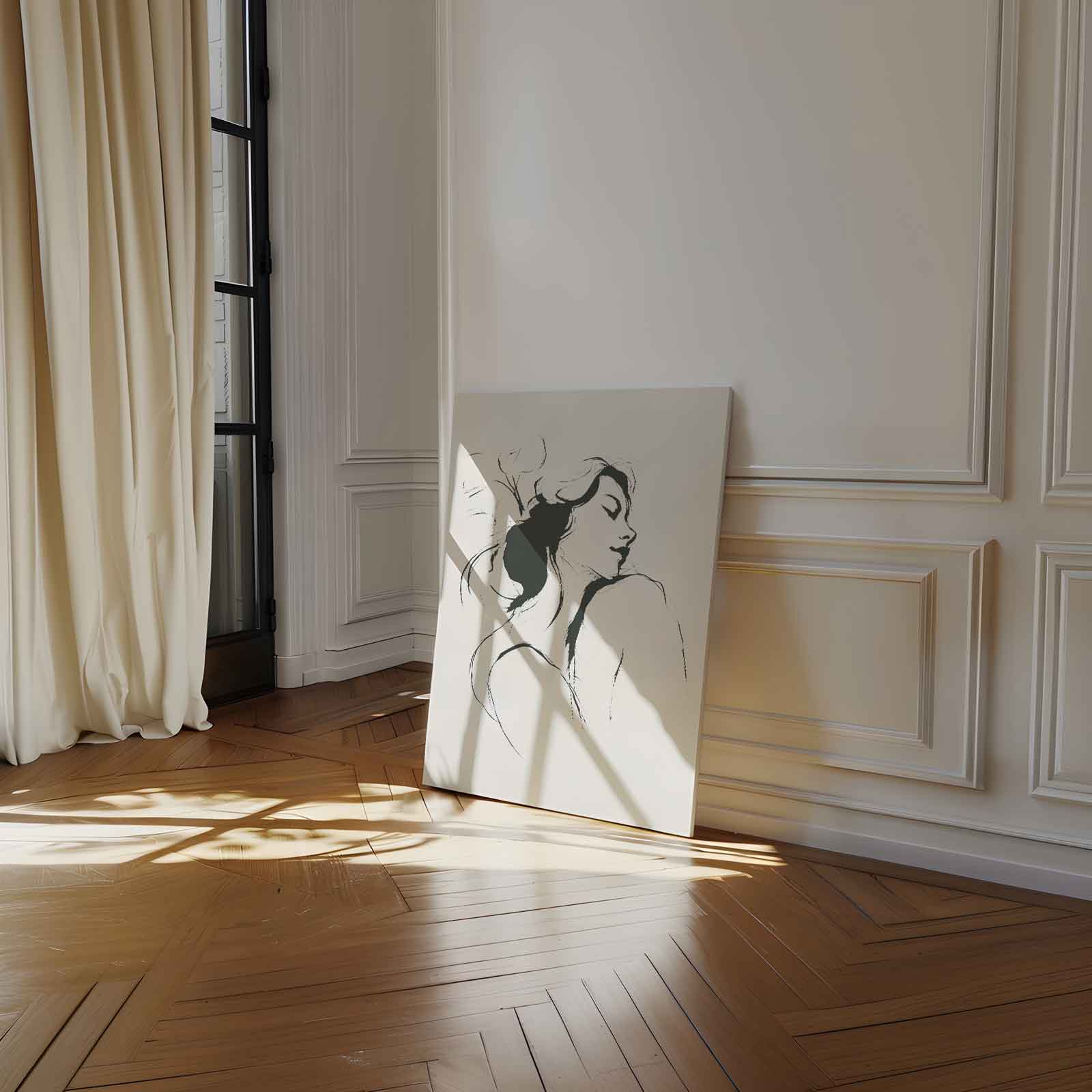 Dromerige Lijntekening Vrouw Kunstwerk-canvas-dibond-plexiglas-wanddecoratie-WallArtistic