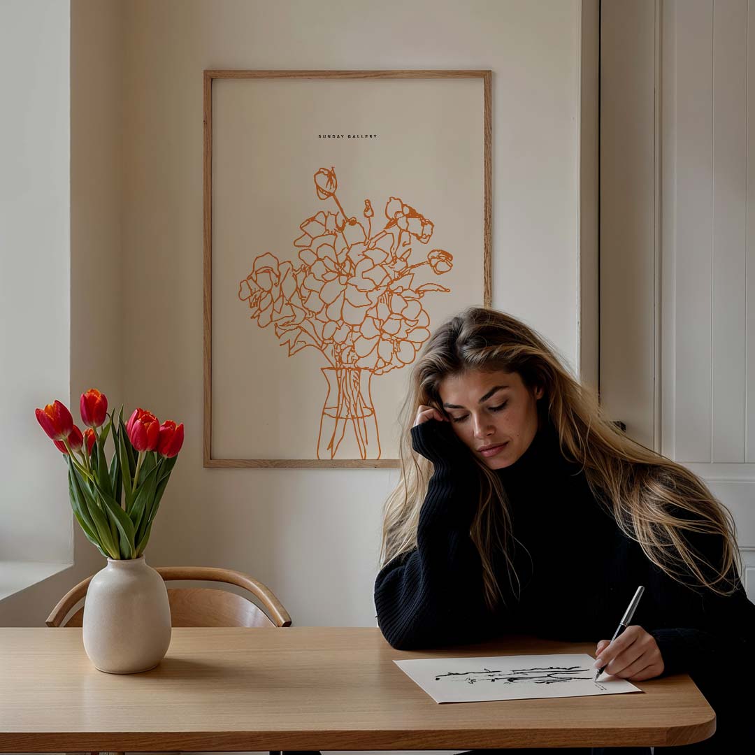 Botanische Bloemenlijn Poster-WallArtistic