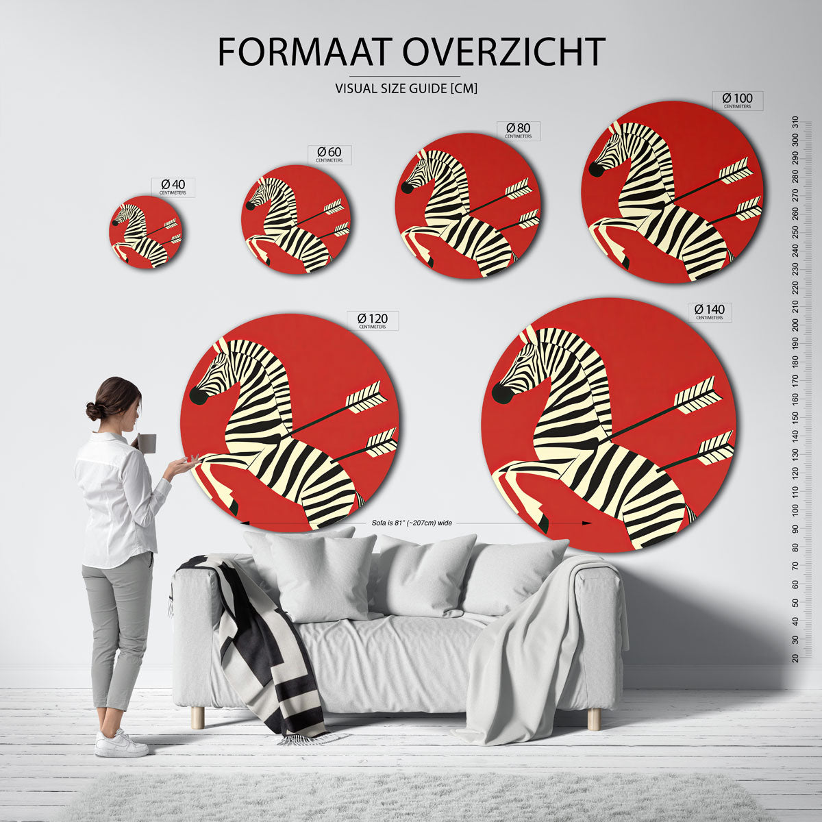 Zebra met pijlen Muurcirkel