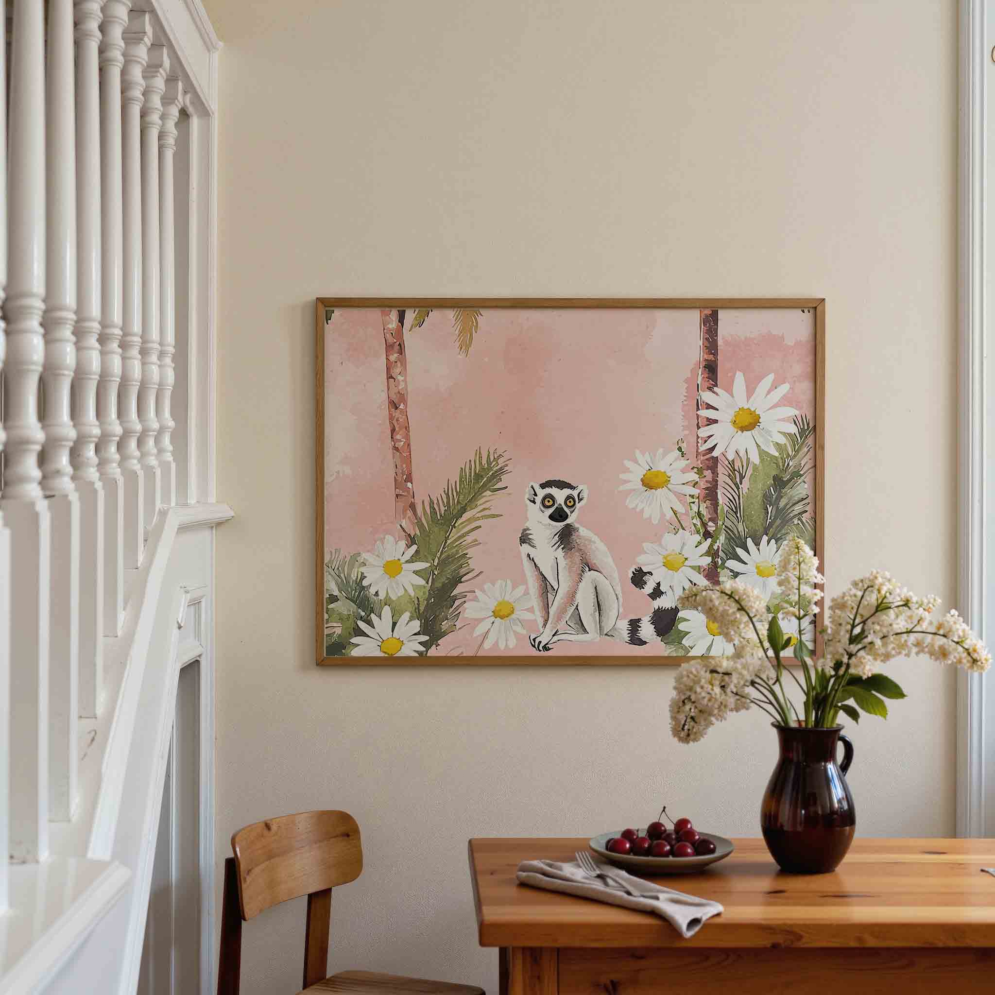 Lemur en bloemen Poster