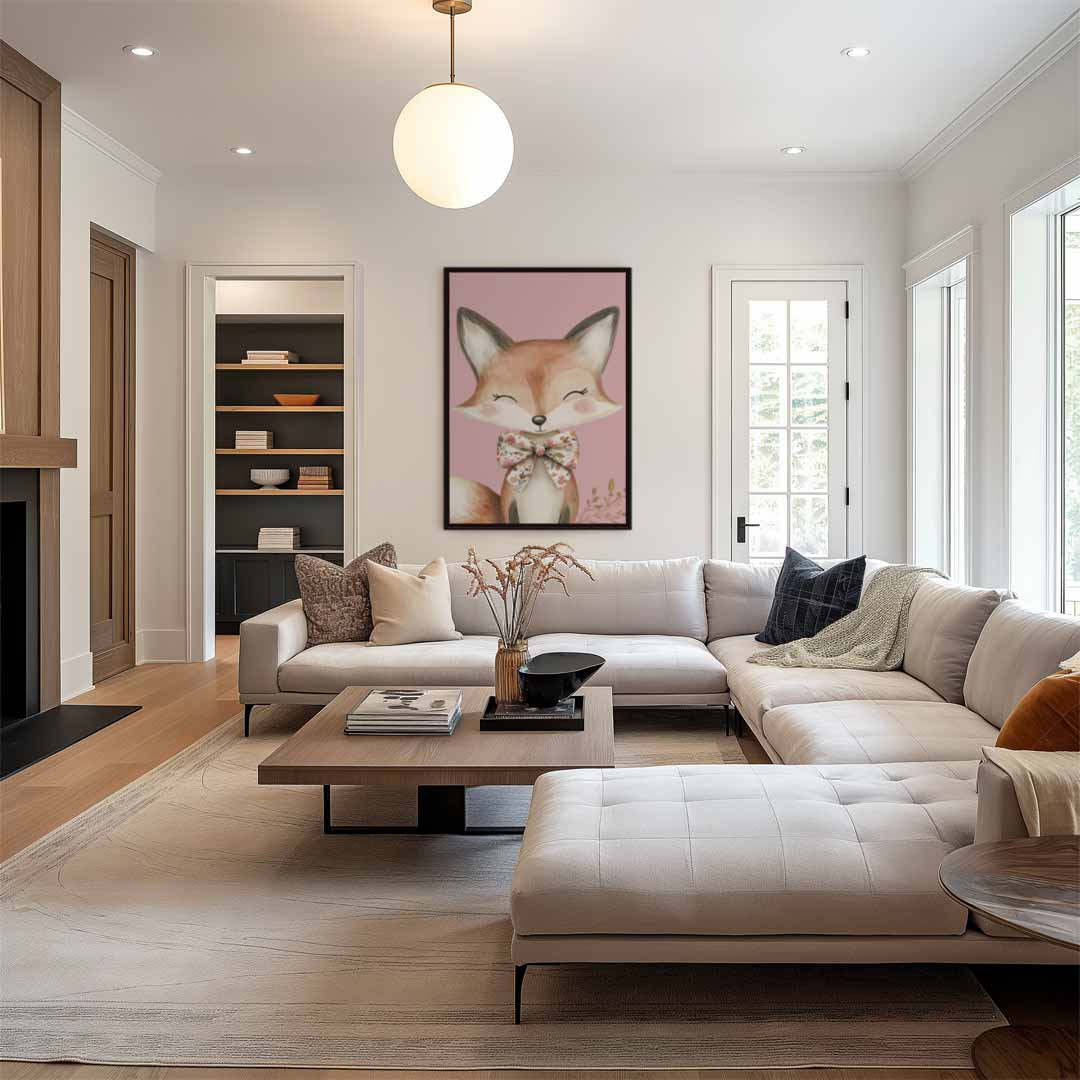 Schattige Vos met Strik Kunstwerk-canvas-dibond-plexiglas-wanddecoratie-WallArtistic