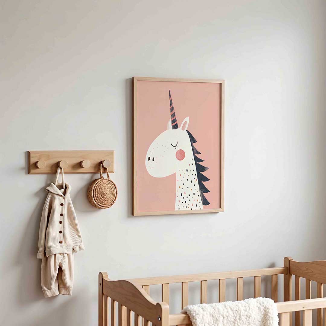 Eenhoorn met roze achtergrond Poster