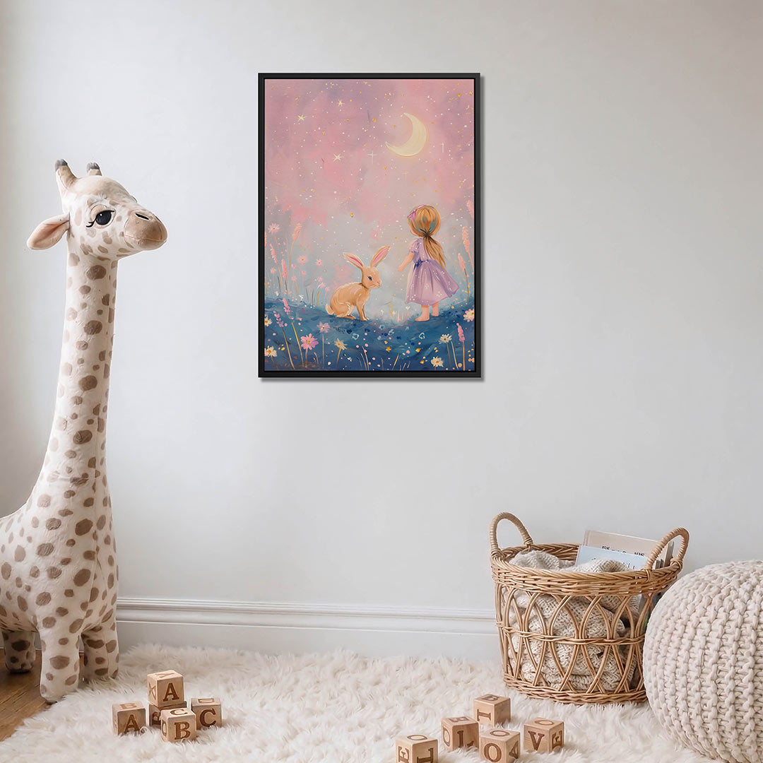 Dromerig kind en konijn Kunstwerk