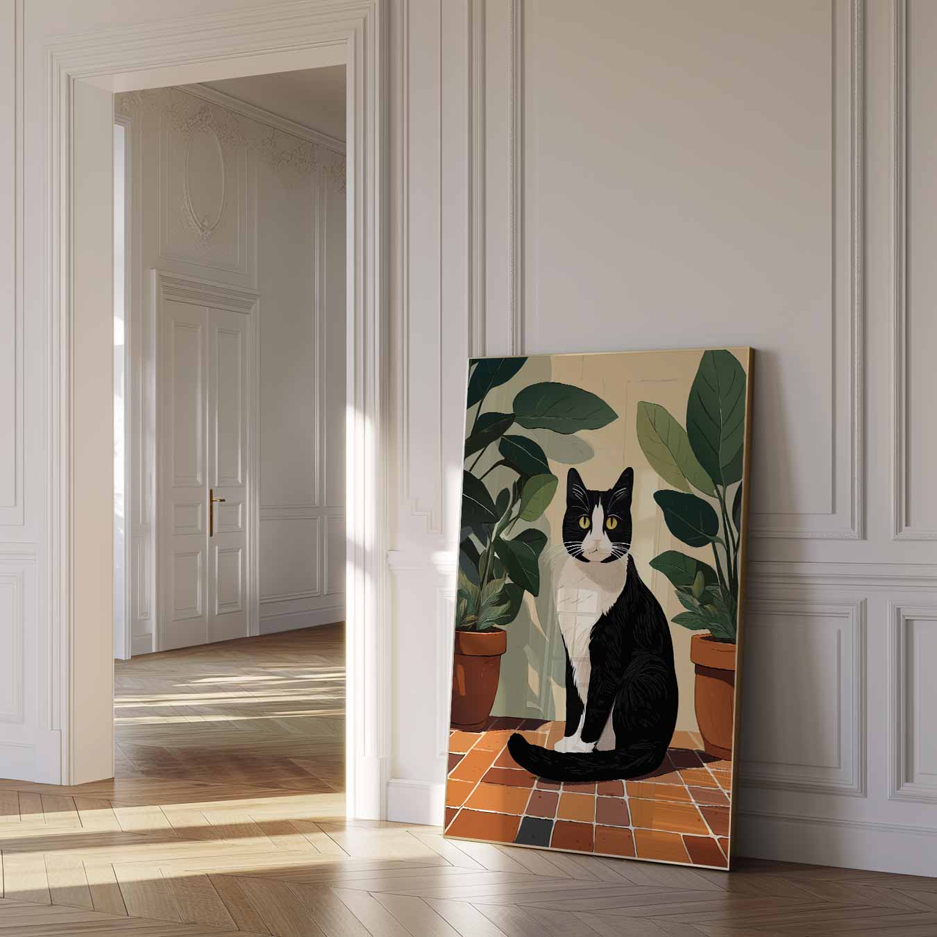 Stijlvolle Kat en Planten Poster-WallArtistic