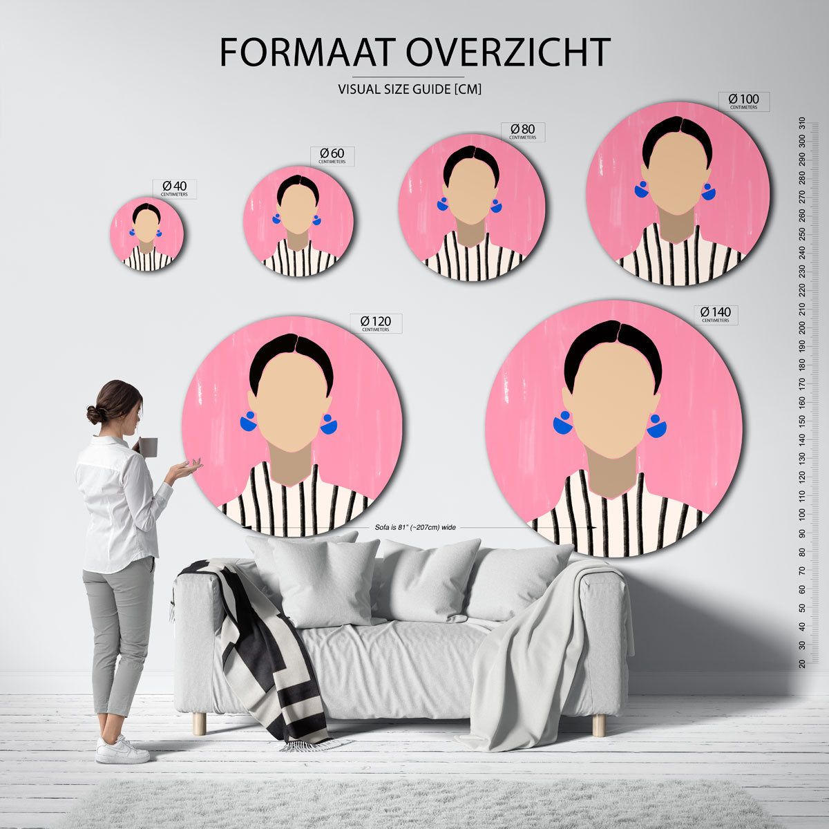 Vrouw met blauwe oorbellen Muurcirkel