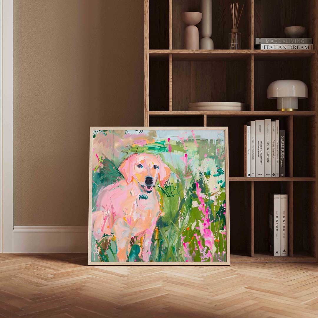 Hond in kleurrijke natuur Poster