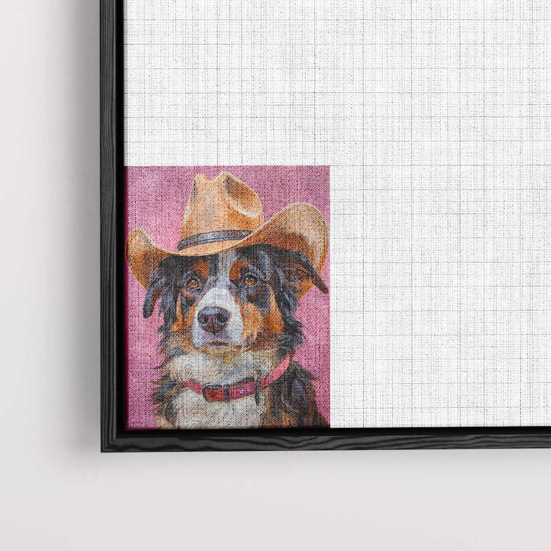 Tough Dog Cowboy auf pinkfarbenem Kunstwerk