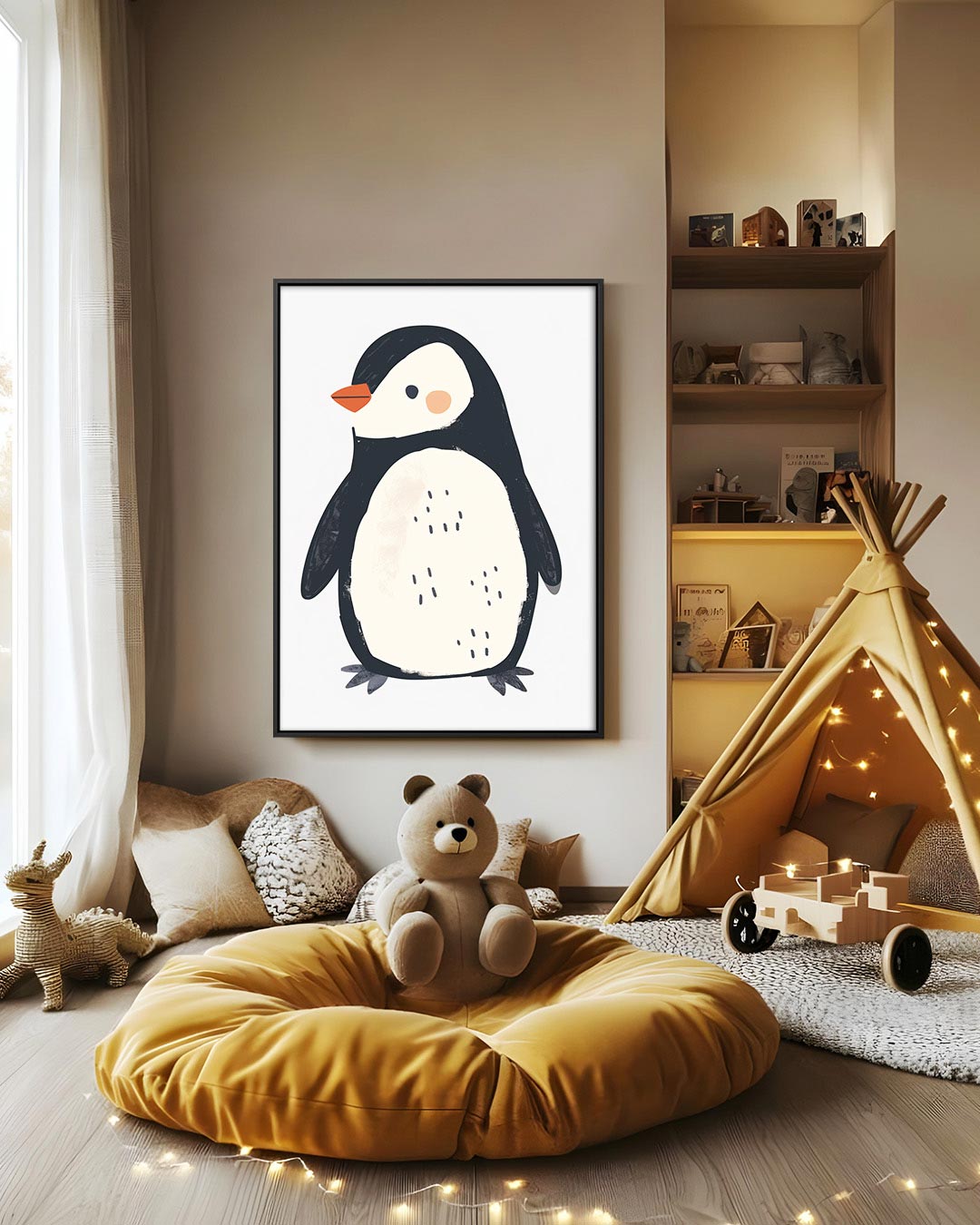 Speelse pinguïn illustratie Kunstwerk