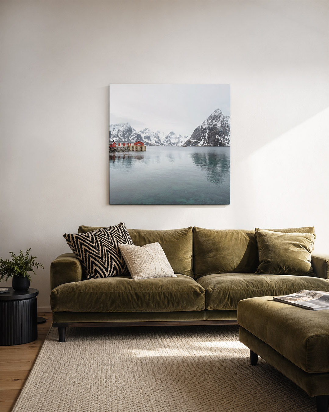 Berglandschap met rode huisjes Kunstwerk