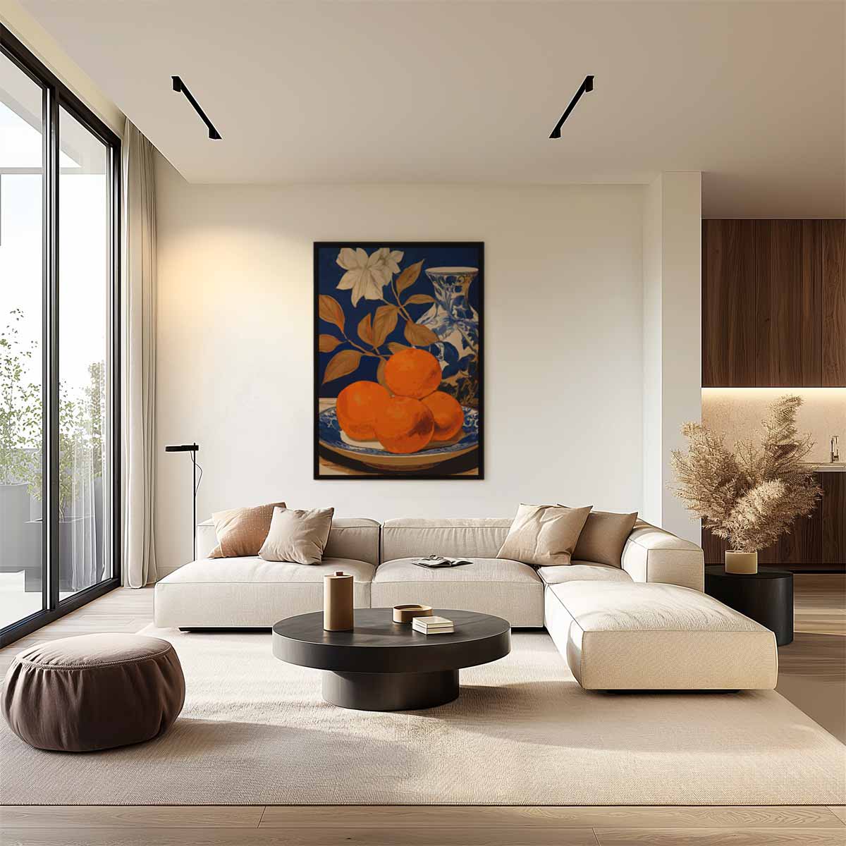 Stilleven met Sinaasappels en Vaas Kunstwerk-canvas-dibond-plexiglas-wanddecoratie-WallArtistic