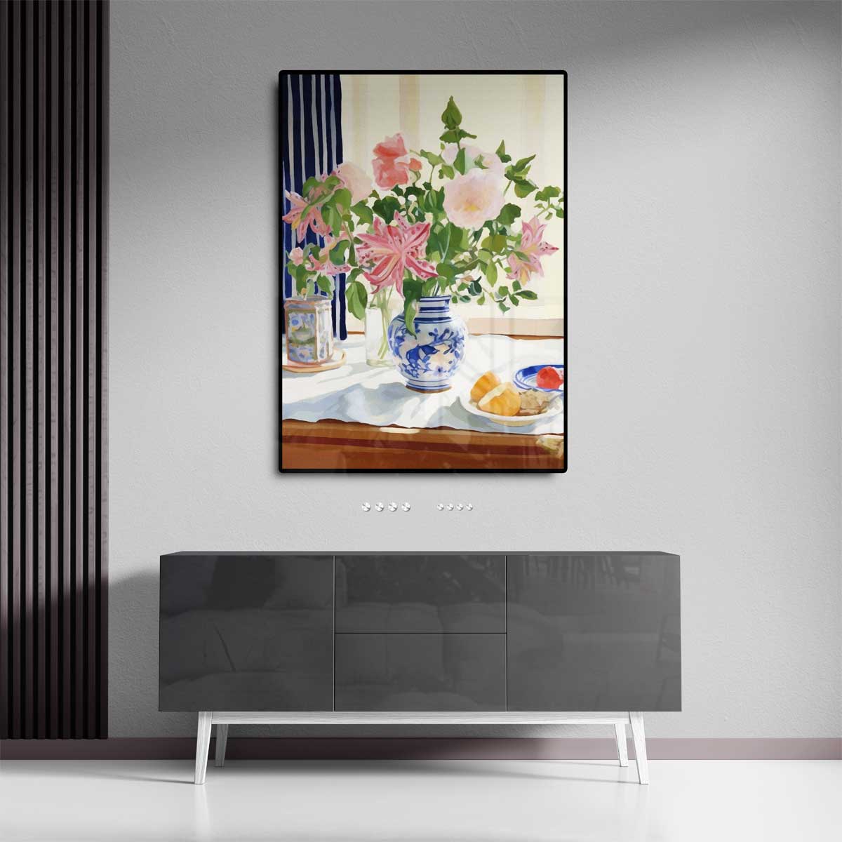 Bloemenpracht in Blauw-Witte Vaas Kunstwerk-canvas-dibond-plexiglas-wanddecoratie-WallArtistic