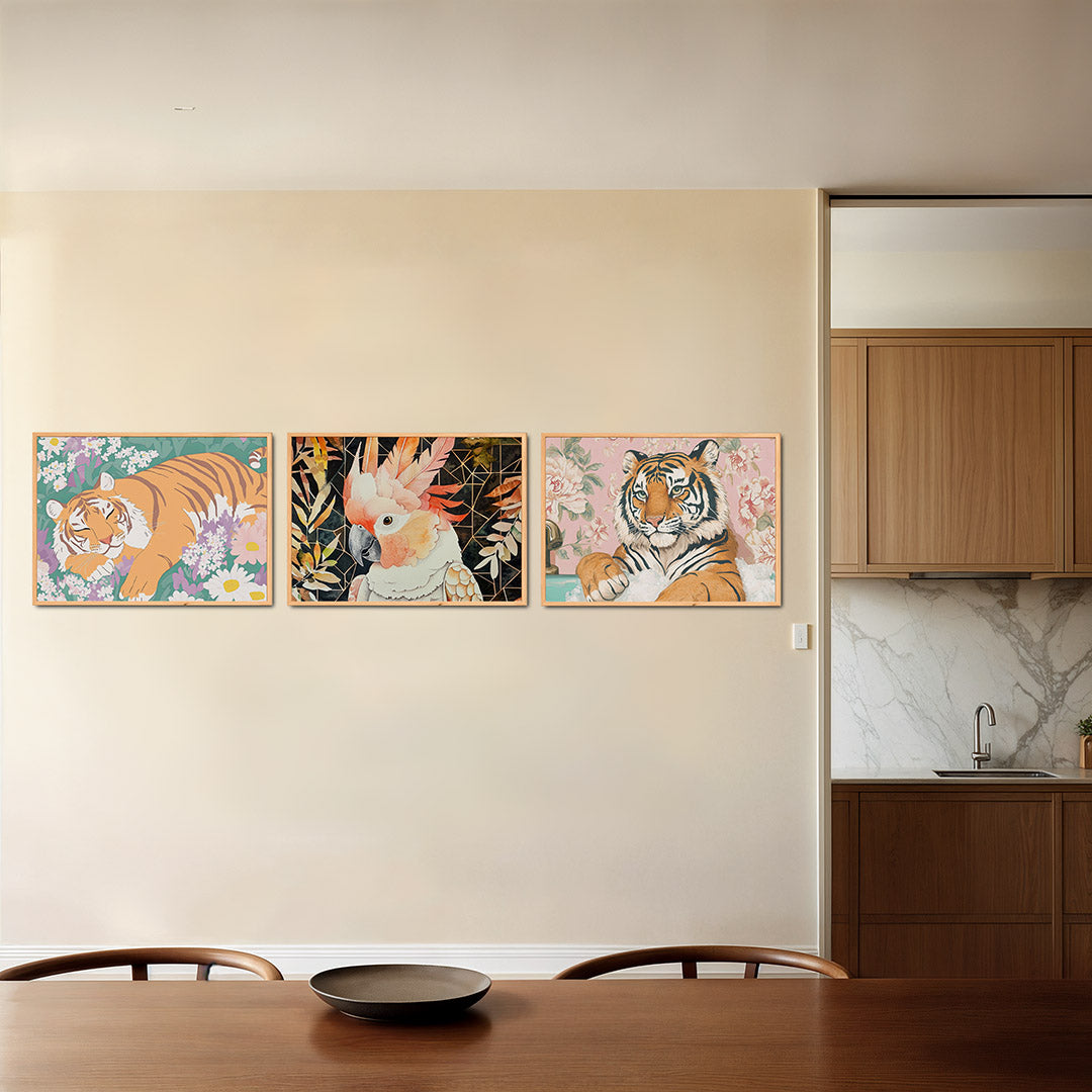 Tijger in bloemen Posterset