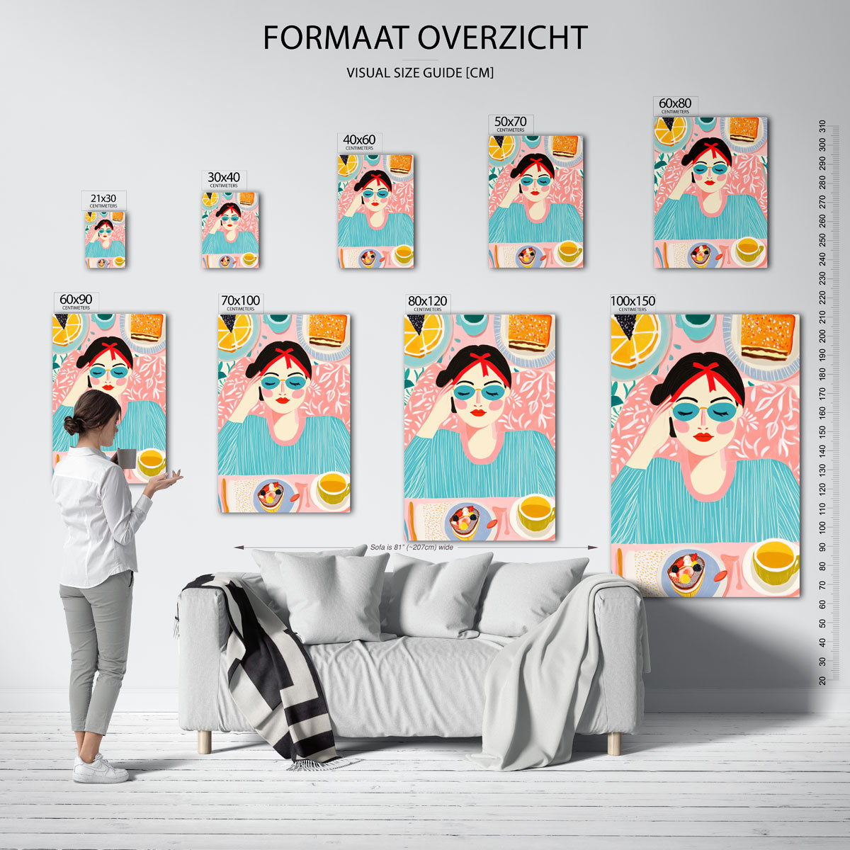 Ontspannen vrouw met ontbijt Poster