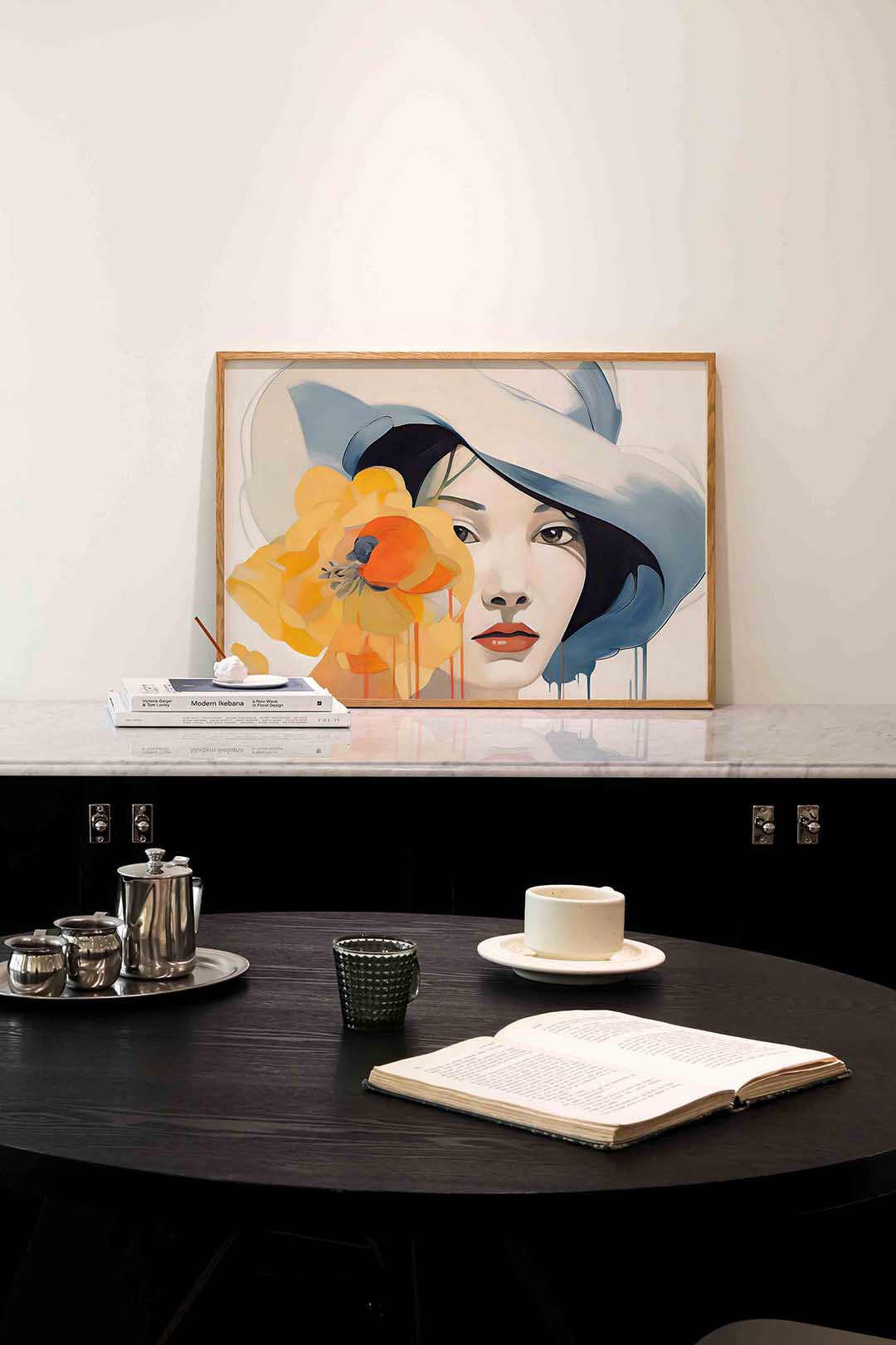 Vrouw met hoed en bloem Poster