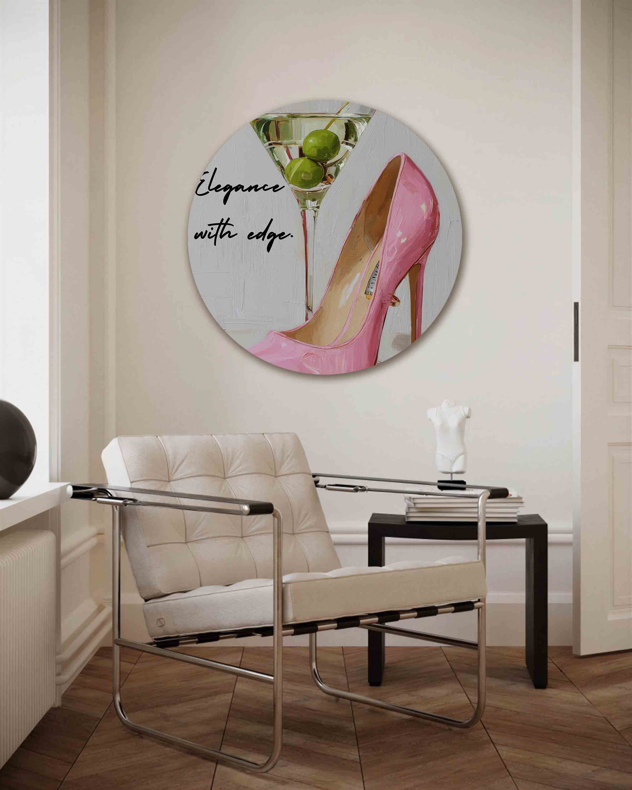 Martini en roze pump Muurcirkel