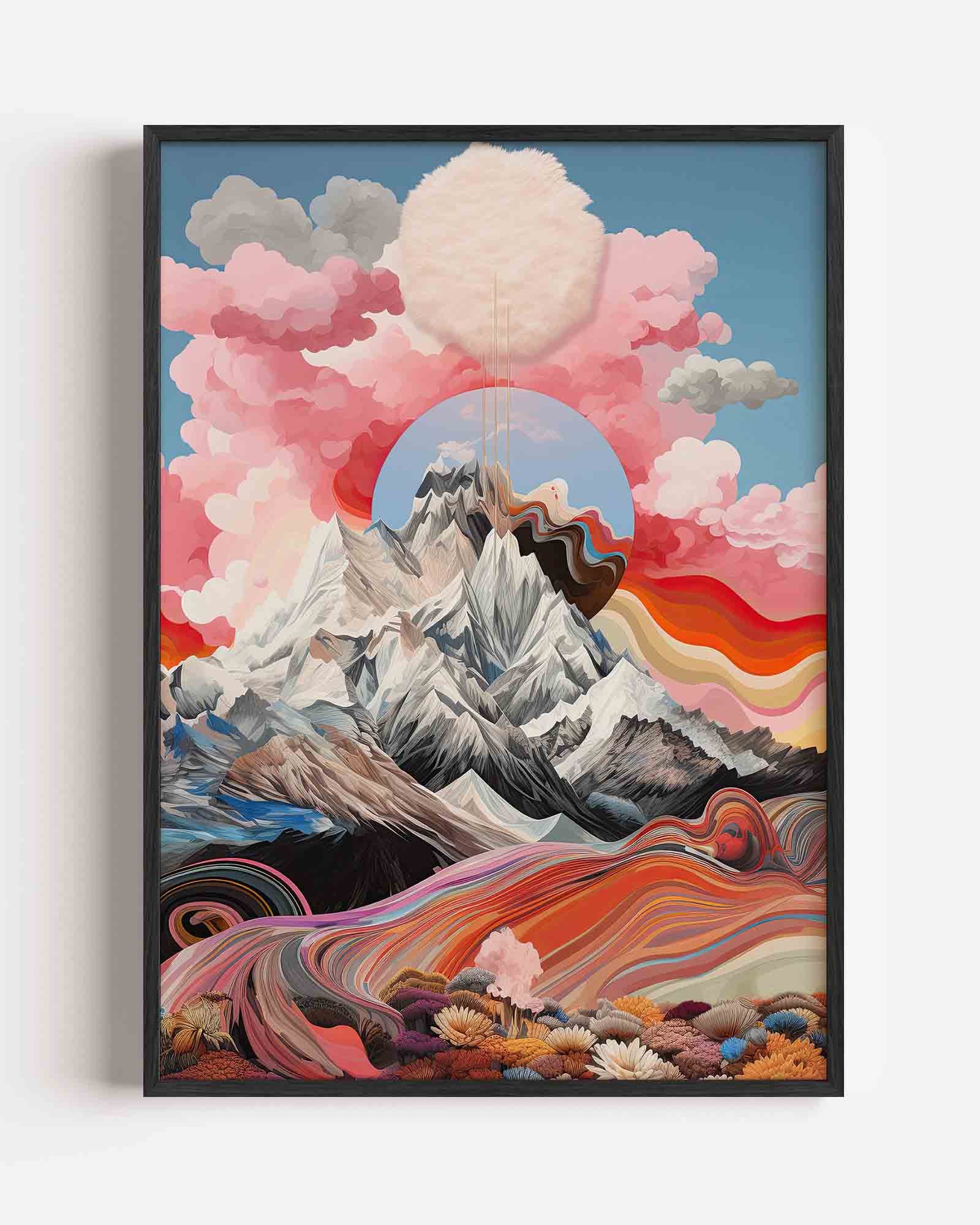 Berglandschap met kleurrijke wolken Poster