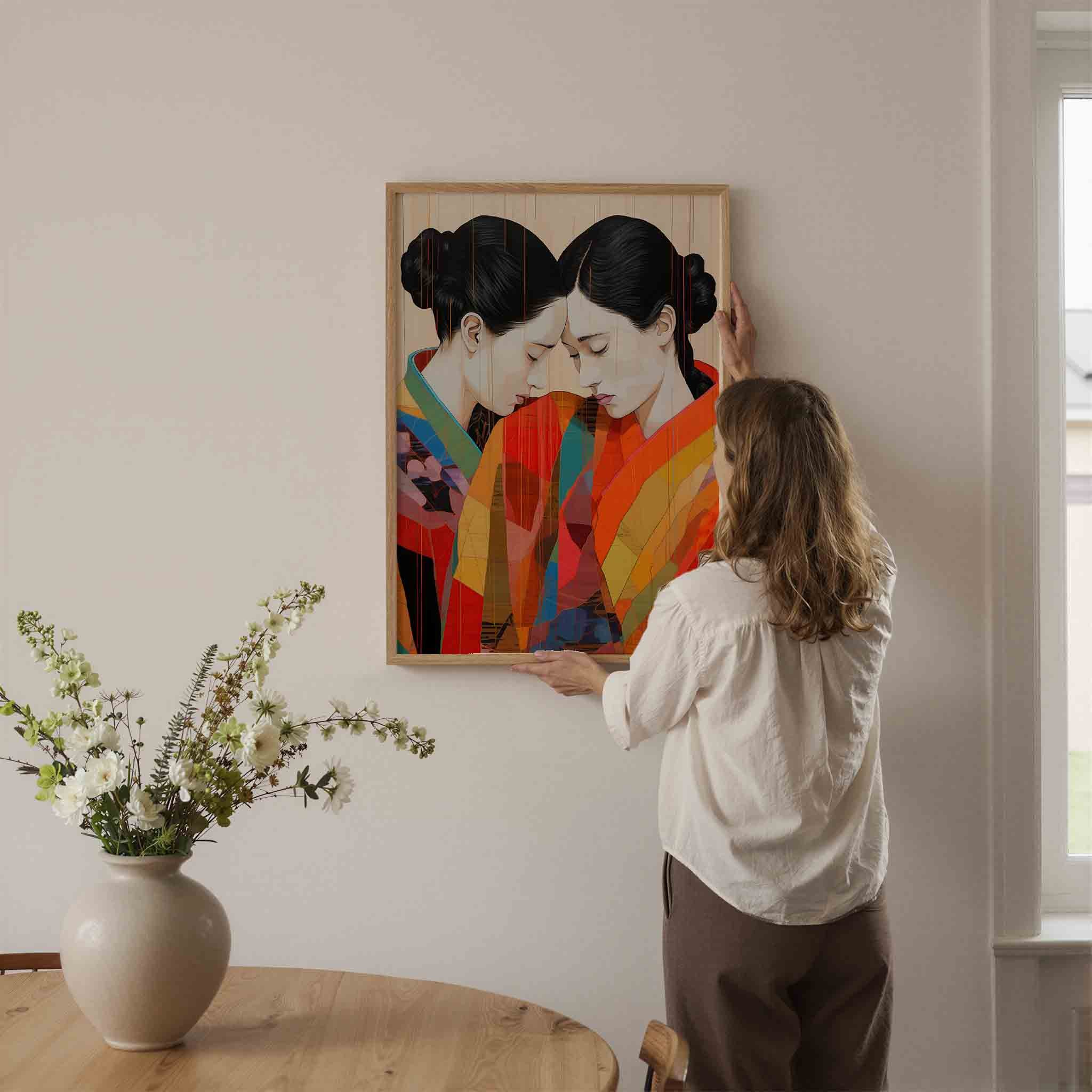 Twee figuren in kleurrijke gewaden Poster