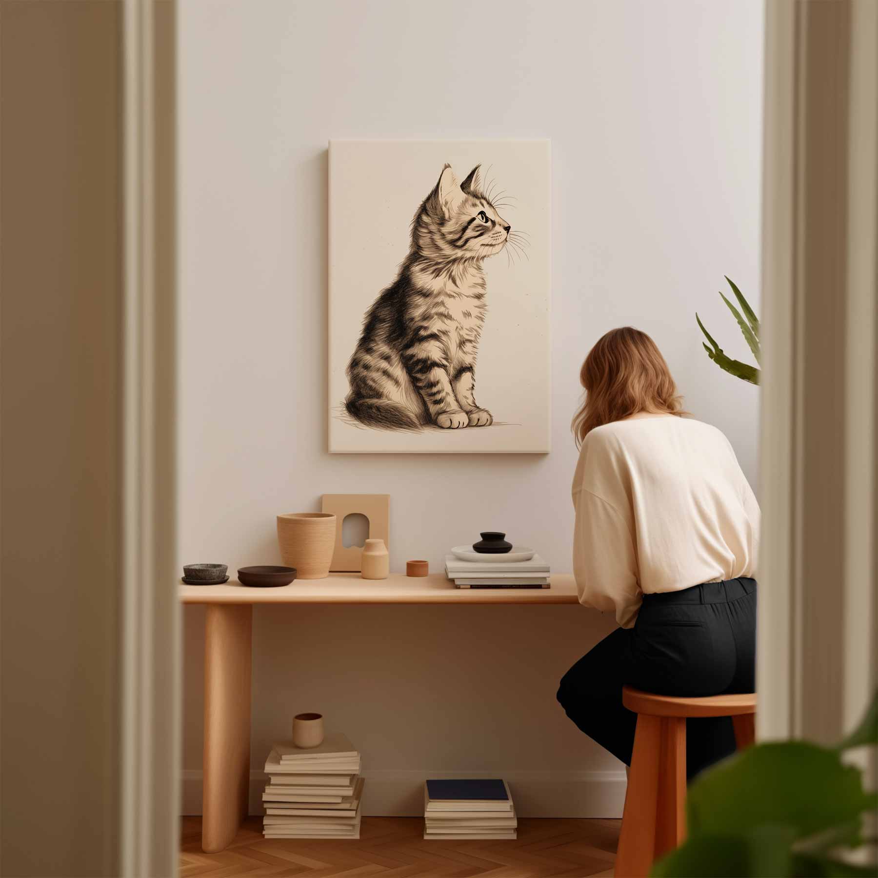 Elegante Kat Schets Kunstwerk-canvas-dibond-plexiglas-wanddecoratie-WallArtistic