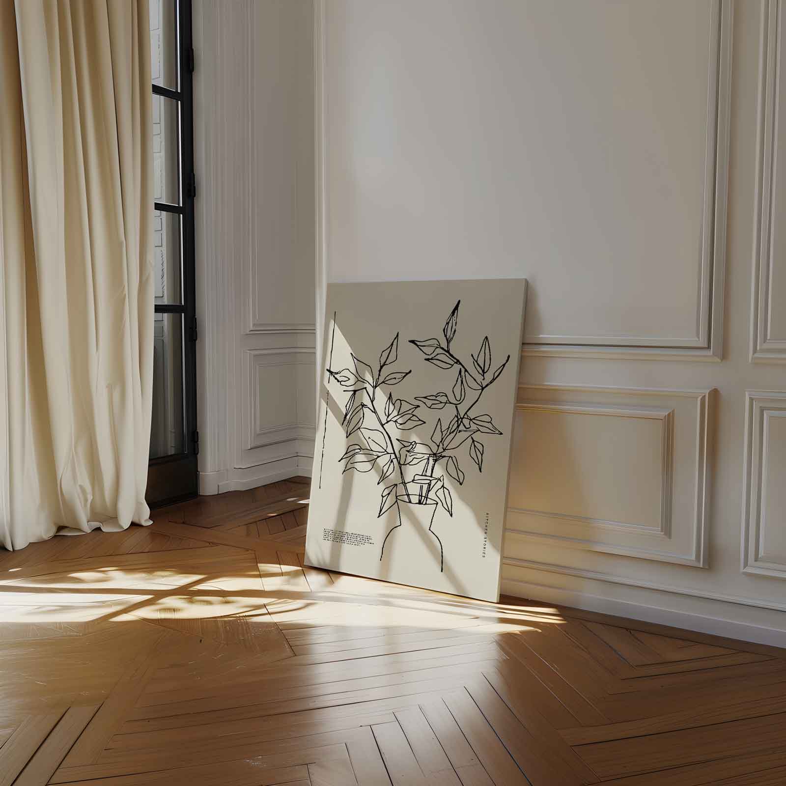 Minimalistische Plantenschets in Vaas Kunstwerk-canvas-dibond-plexiglas-wanddecoratie-WallArtistic