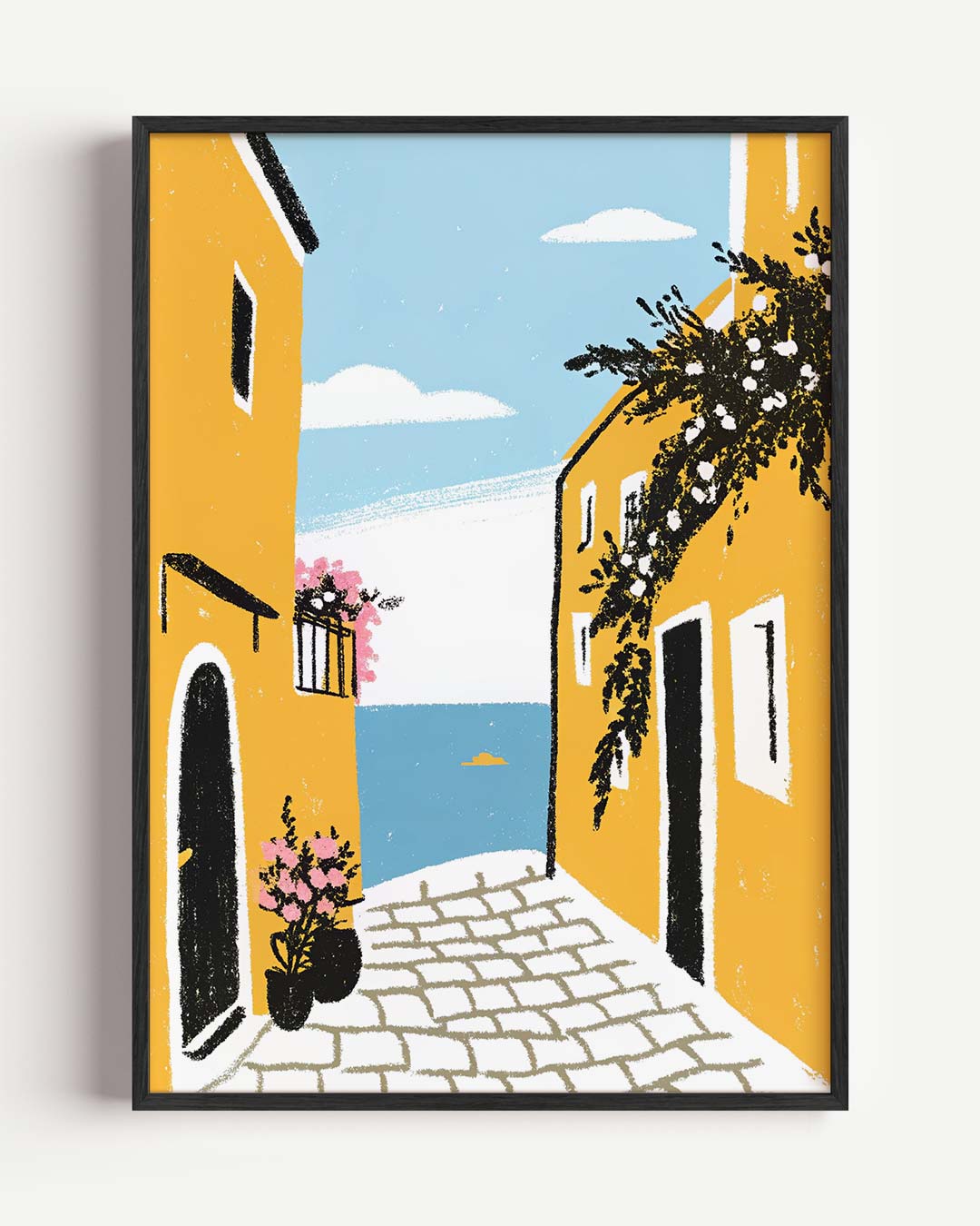 Mediterrane Straat Met Zeezicht Poster-WallArtistic