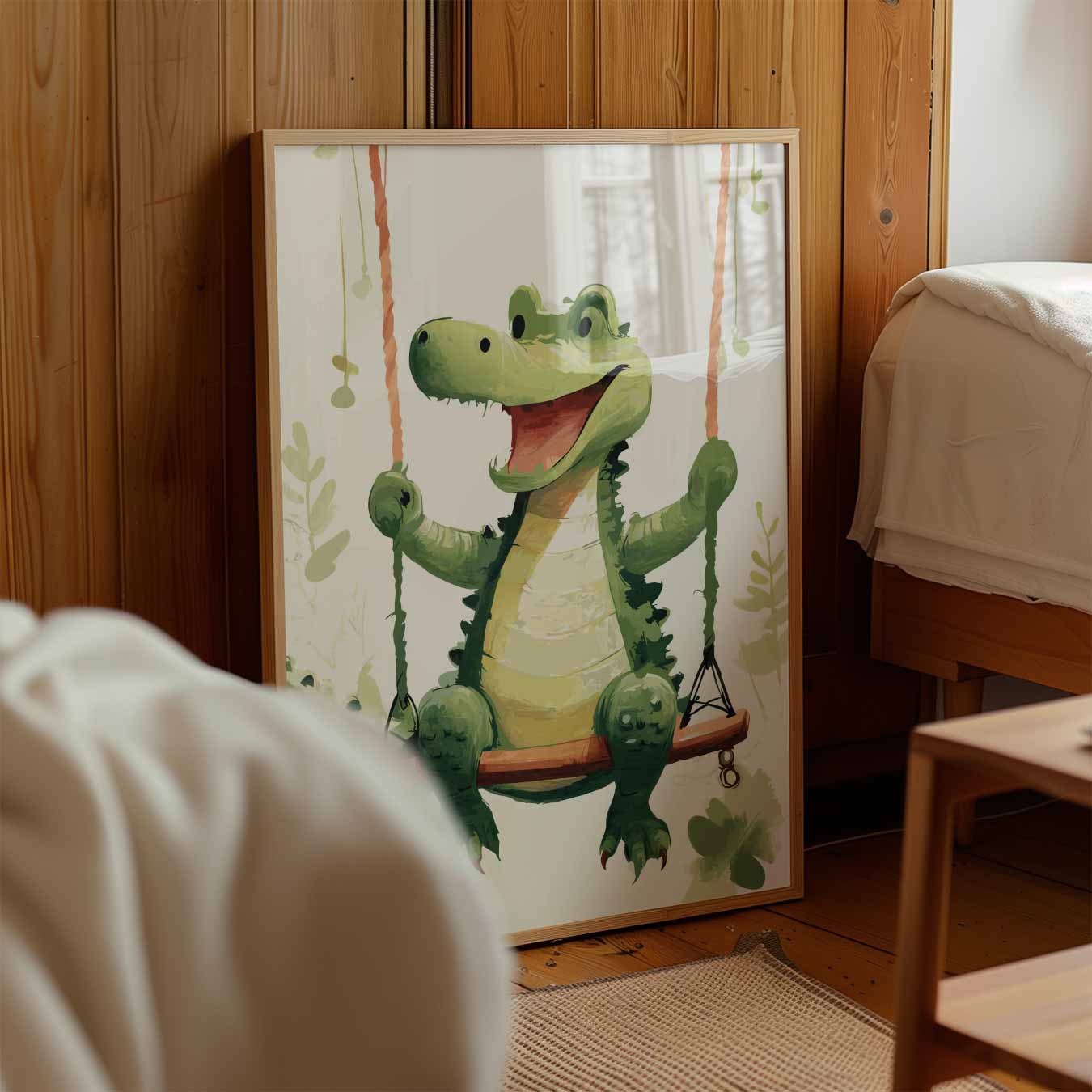 Vrolijke Krokodil op Schommel Poster-WallArtistic