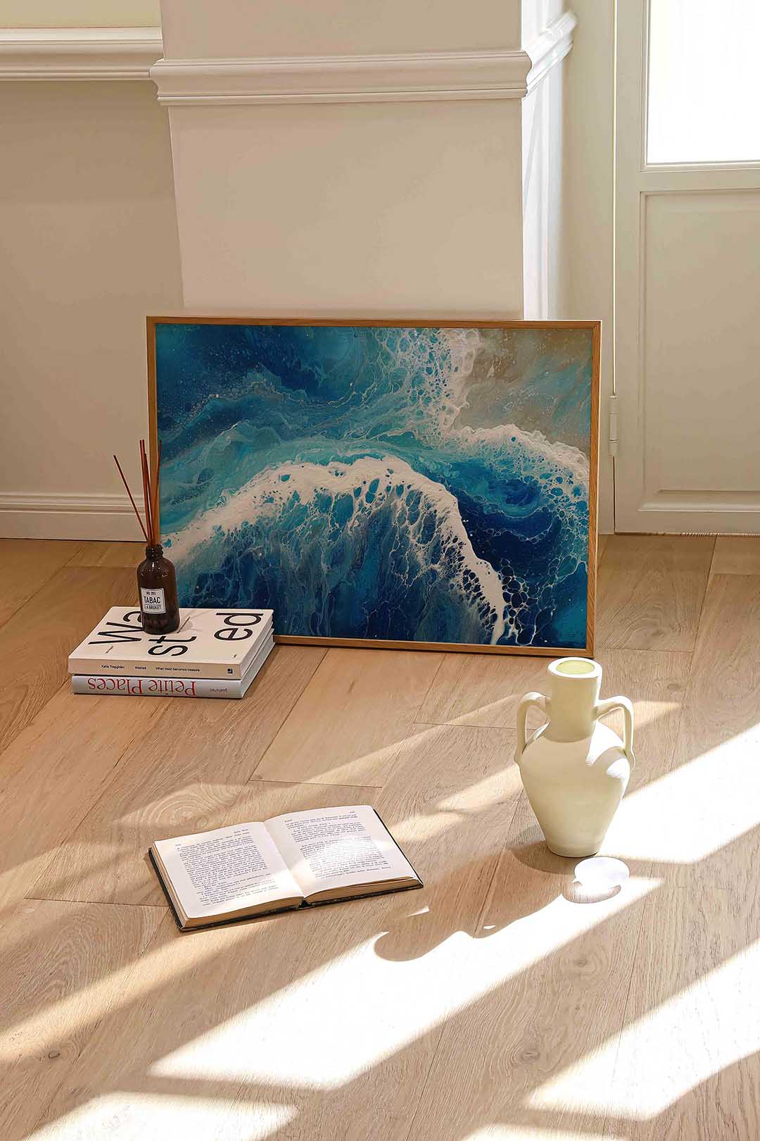 Golvende blauwe zee Poster