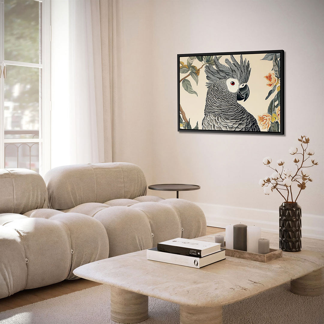Papegaai en bloemen Kunstwerk