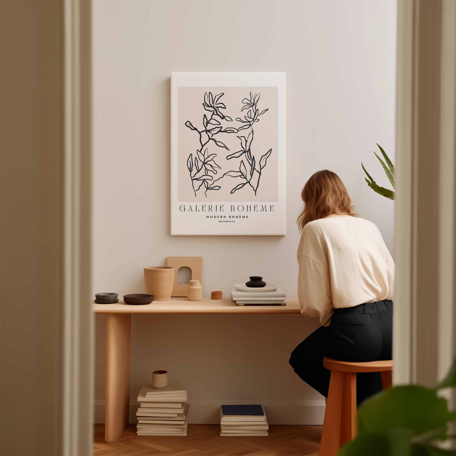 Moderne Bloemenlijnen Kunstwerk-canvas-dibond-plexiglas-wanddecoratie-WallArtistic