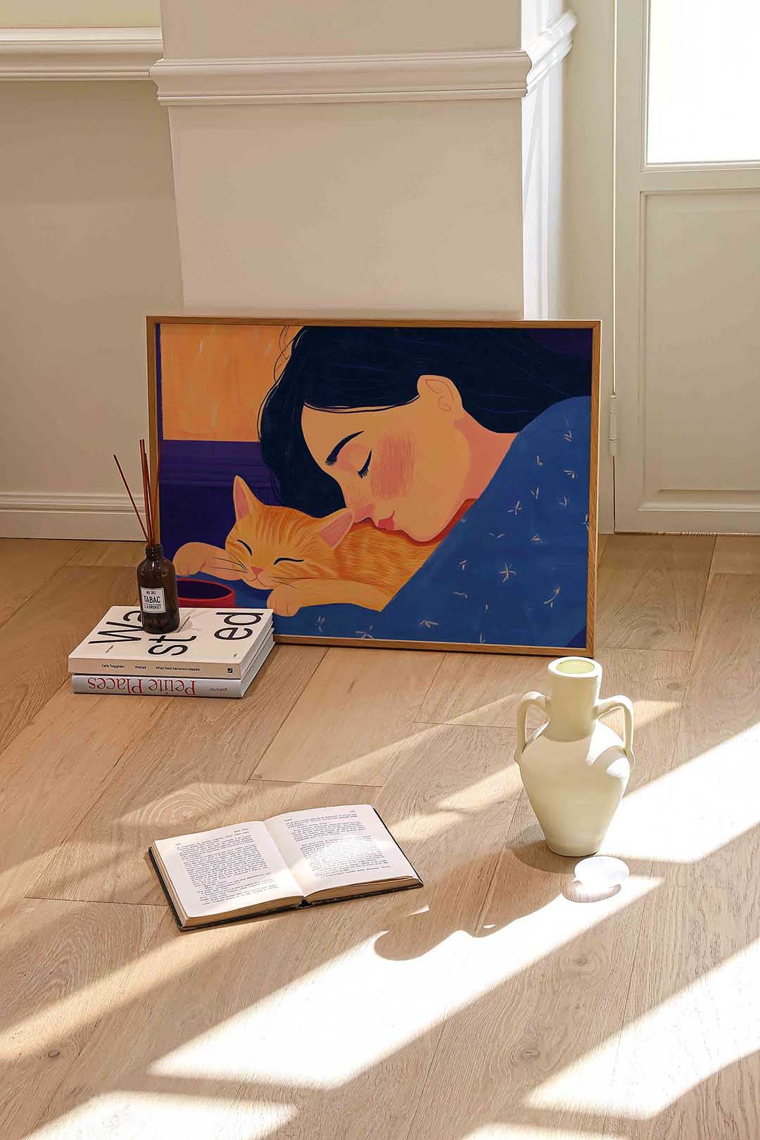Slapende vrouw met kat Poster