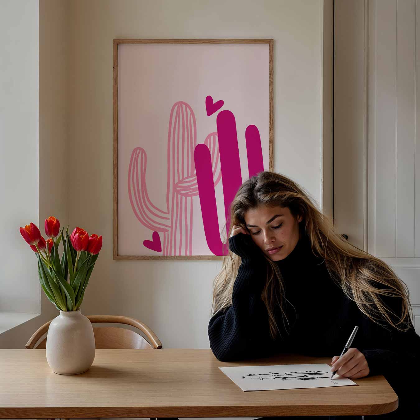 Vrolijke Cactus Harten Poster-WallArtistic
