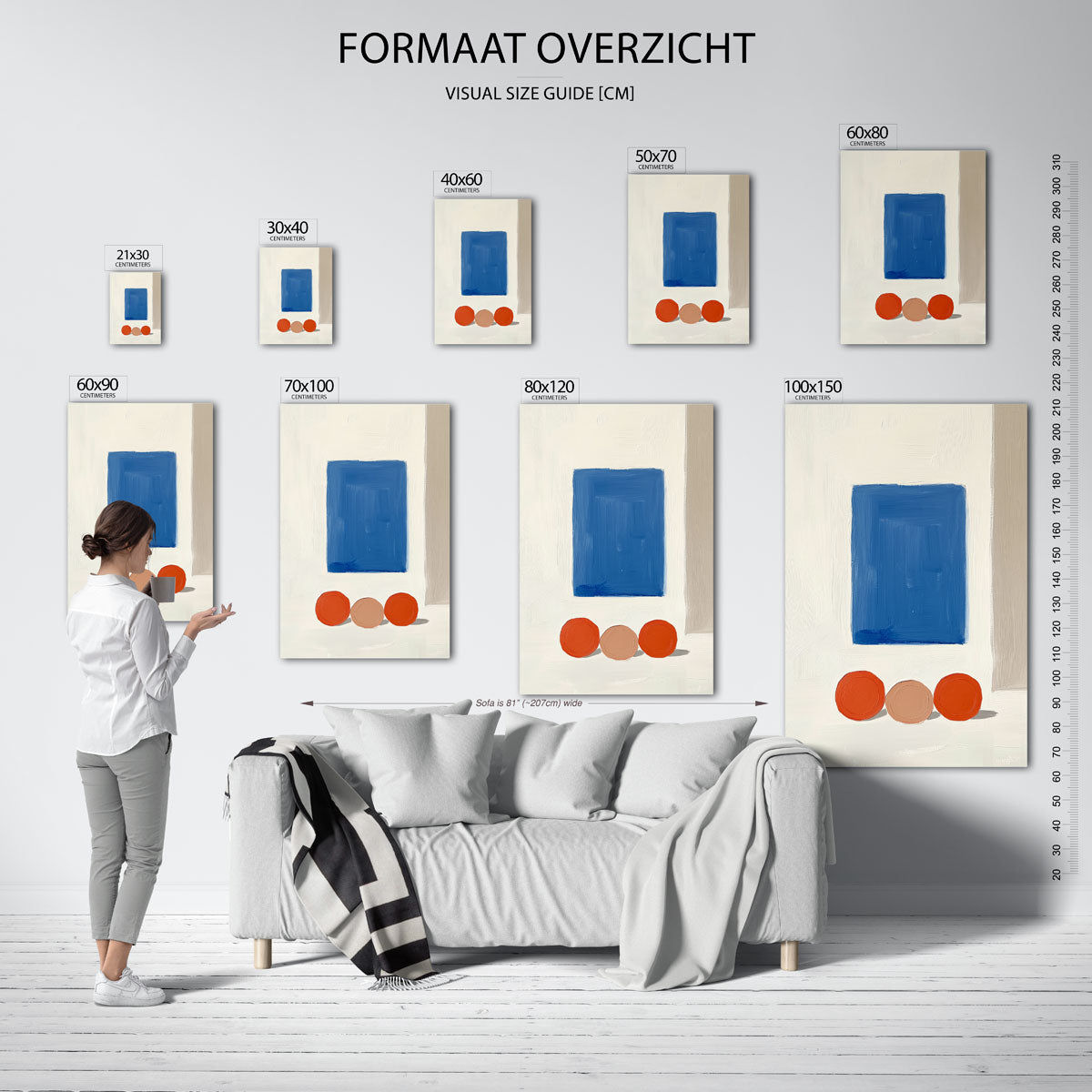 Blauwe rechthoek en cirkels Poster
