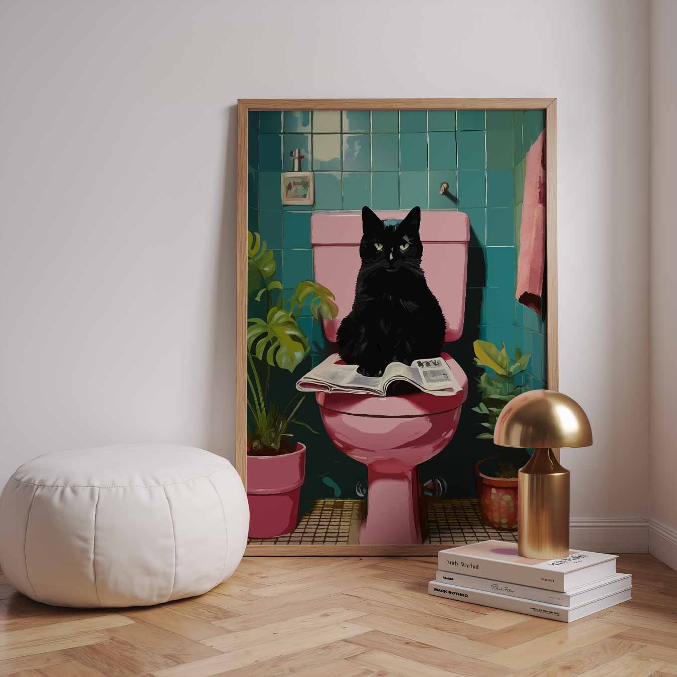 Kat op Toilet Poster-WallArtistic