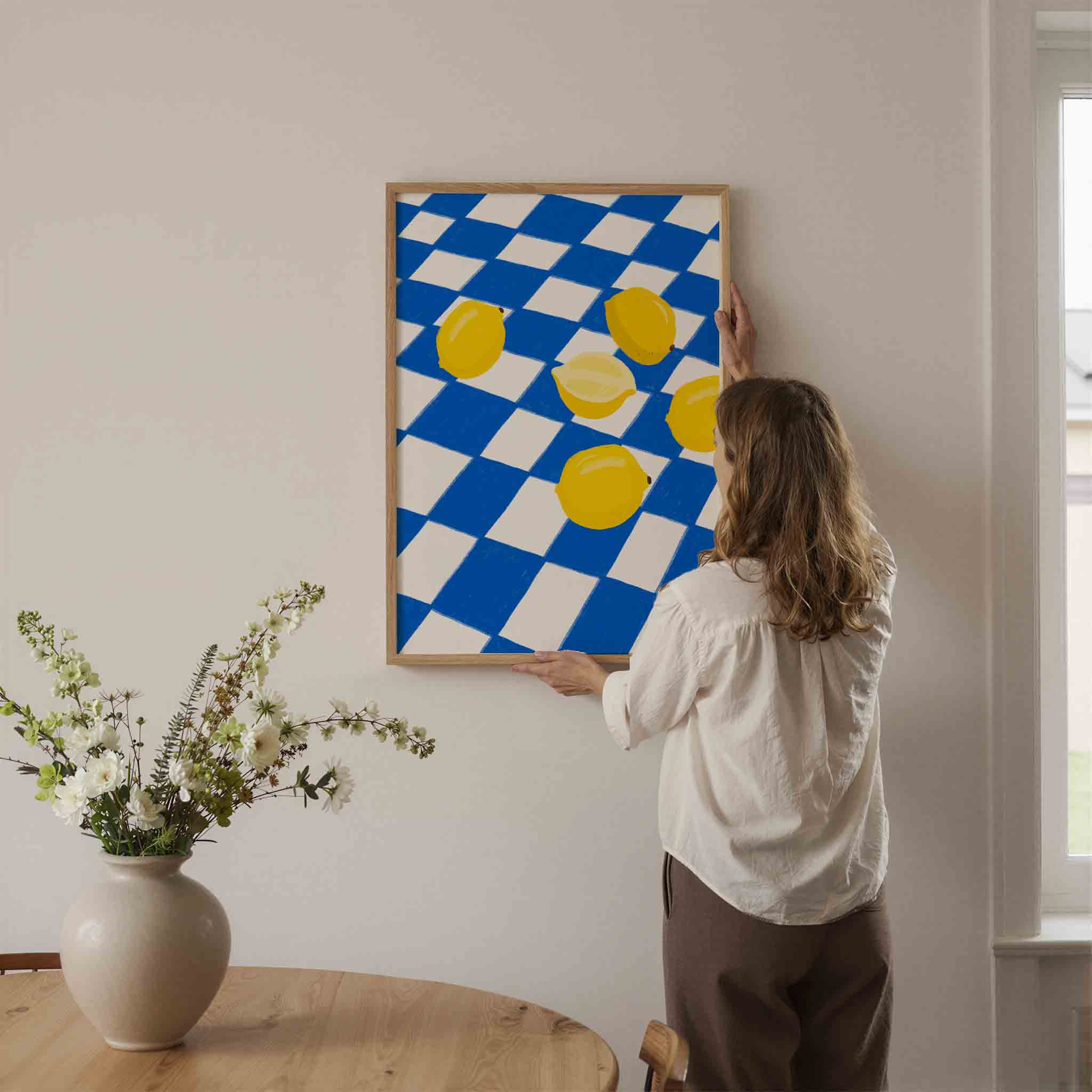 Citroenen op blauw wit Poster
