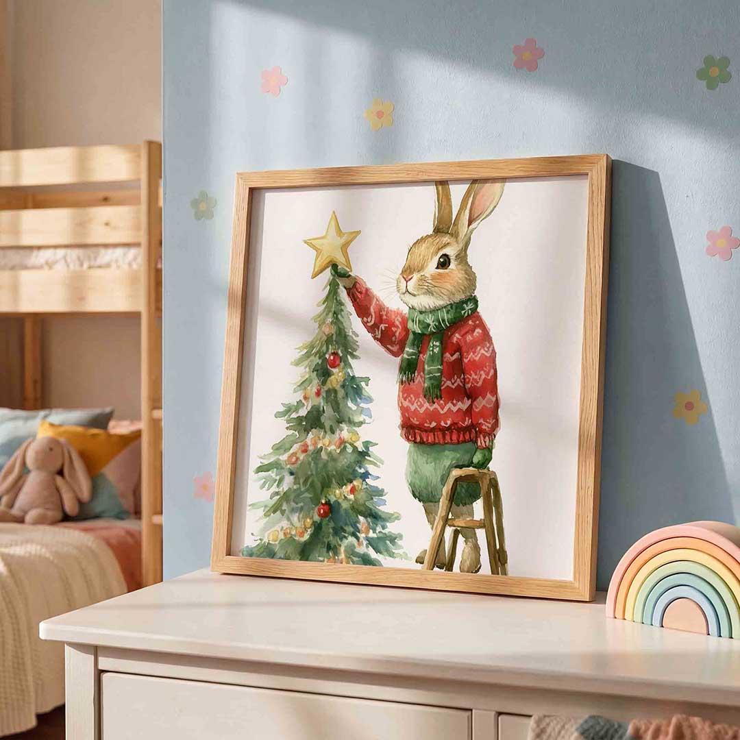 Kerstkonijn met boom Poster