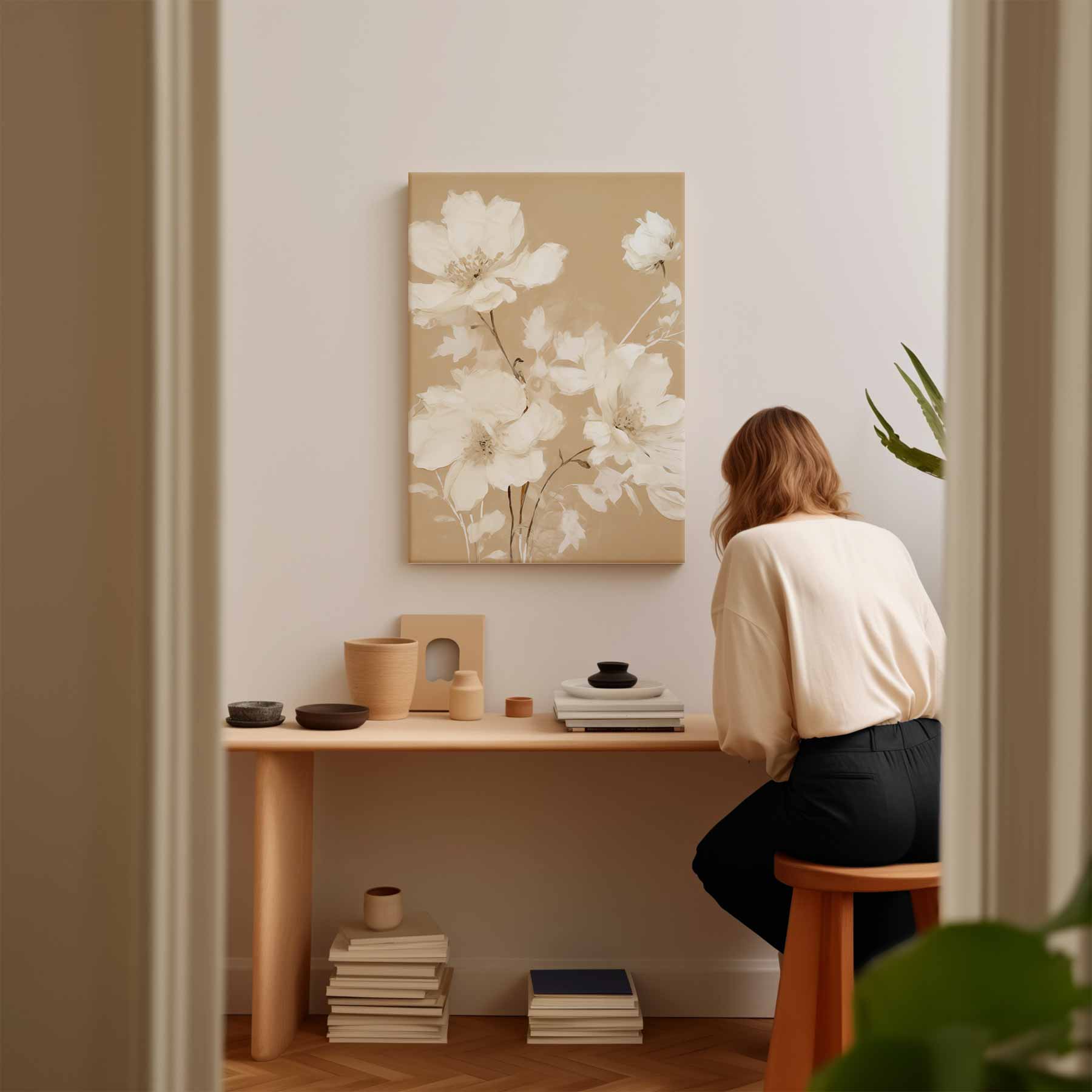 Zachte Bloemsymfonie in Neutrale Kleuren Kunstwerk-canvas-dibond-plexiglas-wanddecoratie-WallArtistic